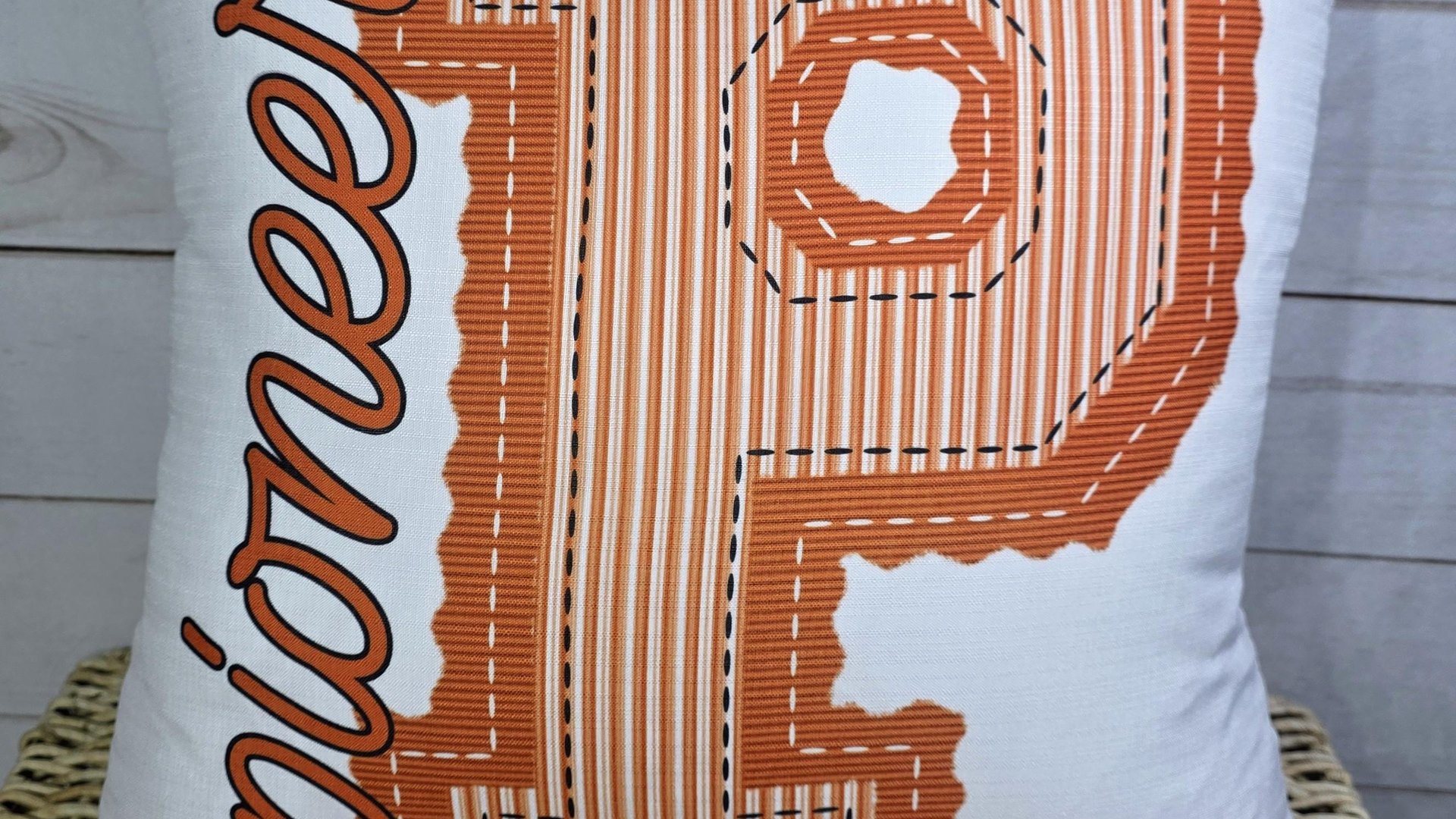 personalized kelly green initial pillow for dorm room, college student gift, seersucker stripe throw pillow with name on it, school spirit