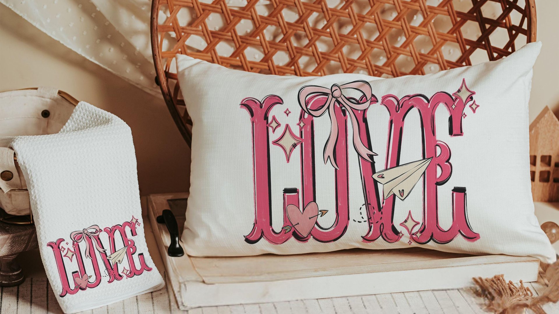 love coquette kitchen towel for Valentines day gifts for girlfriend, preppy Valentines kitchen decor, Galentines day gifts for friends, best