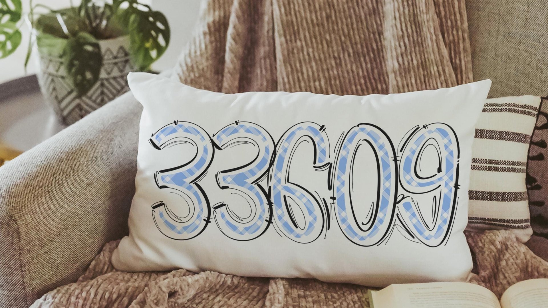 custom zip code pillow lumbar decorative bed pillow cover cute dorm pillows for girls, moving gift for daughter, purple school spirit decor