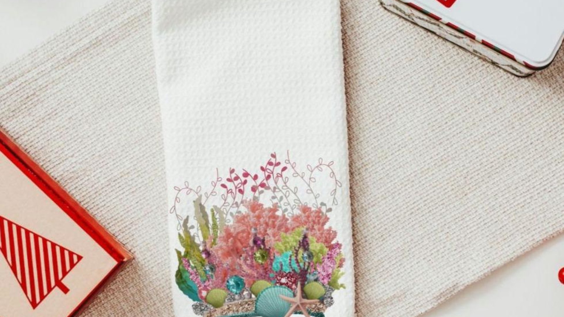 coastal housewarming gift set for friend, coral reef decor, beach Christmas ornaments for granddaughter, under the sea nursery throw pillows