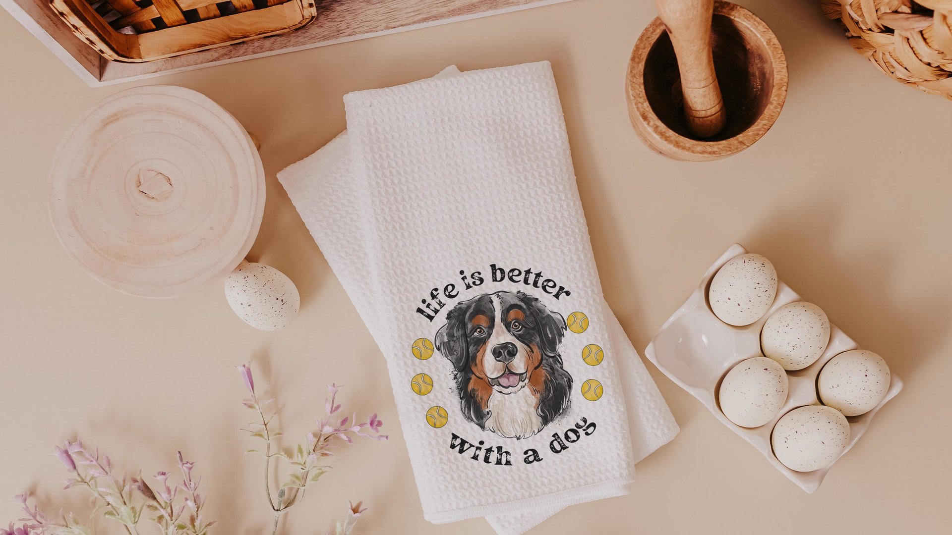 Life is better with a dog throw pillow & towel