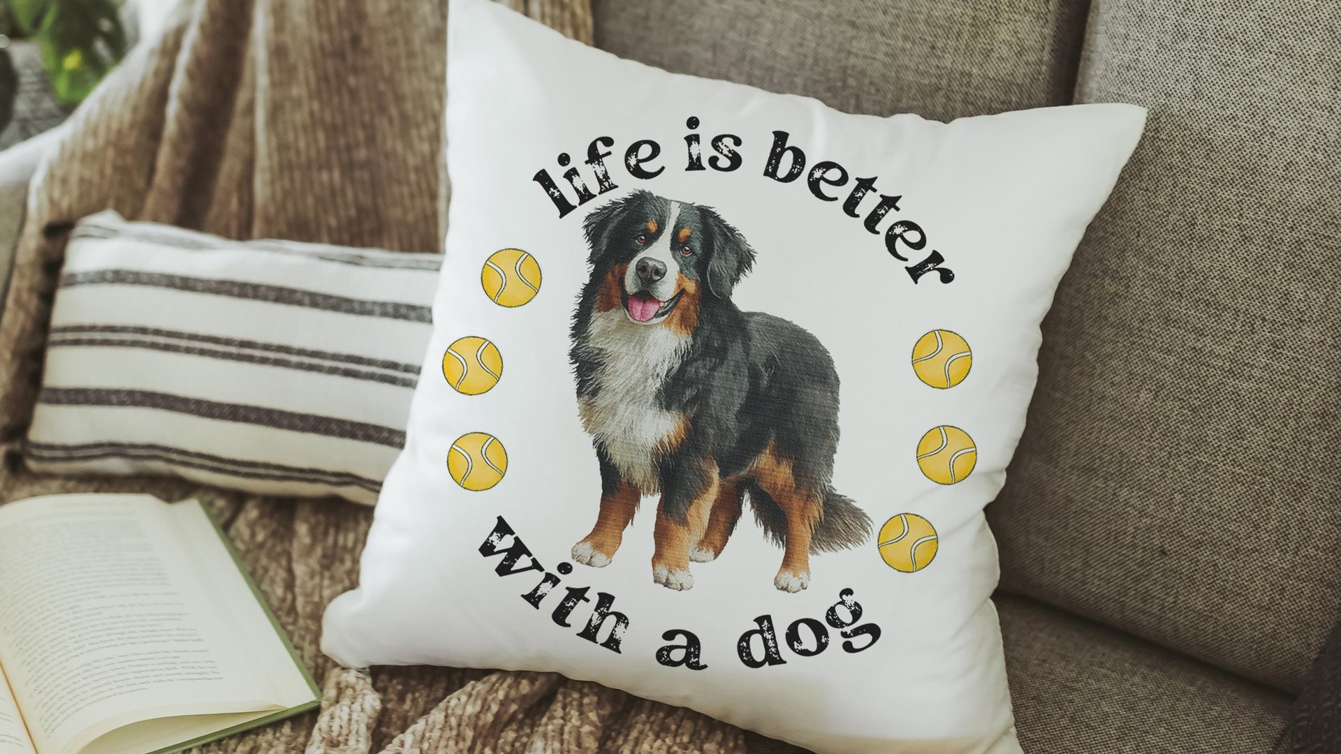 Life is better with a dog throw pillow & towel