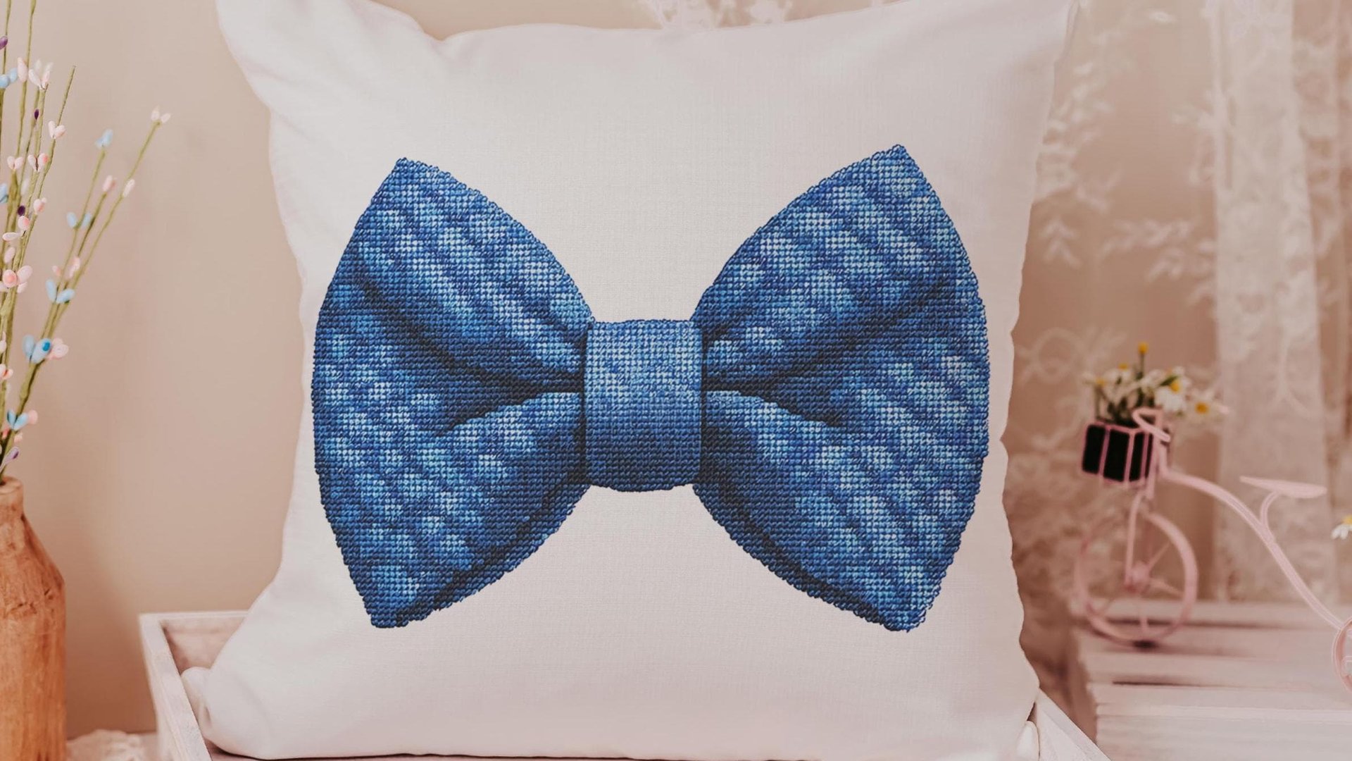 Pink & Blue bow coquette throw pillow