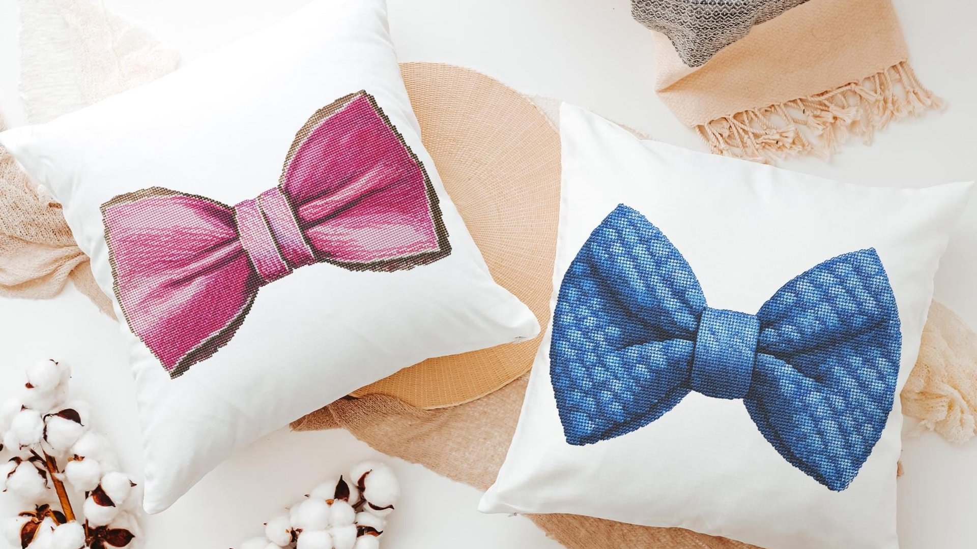 Pink & Blue bow coquette throw pillow
