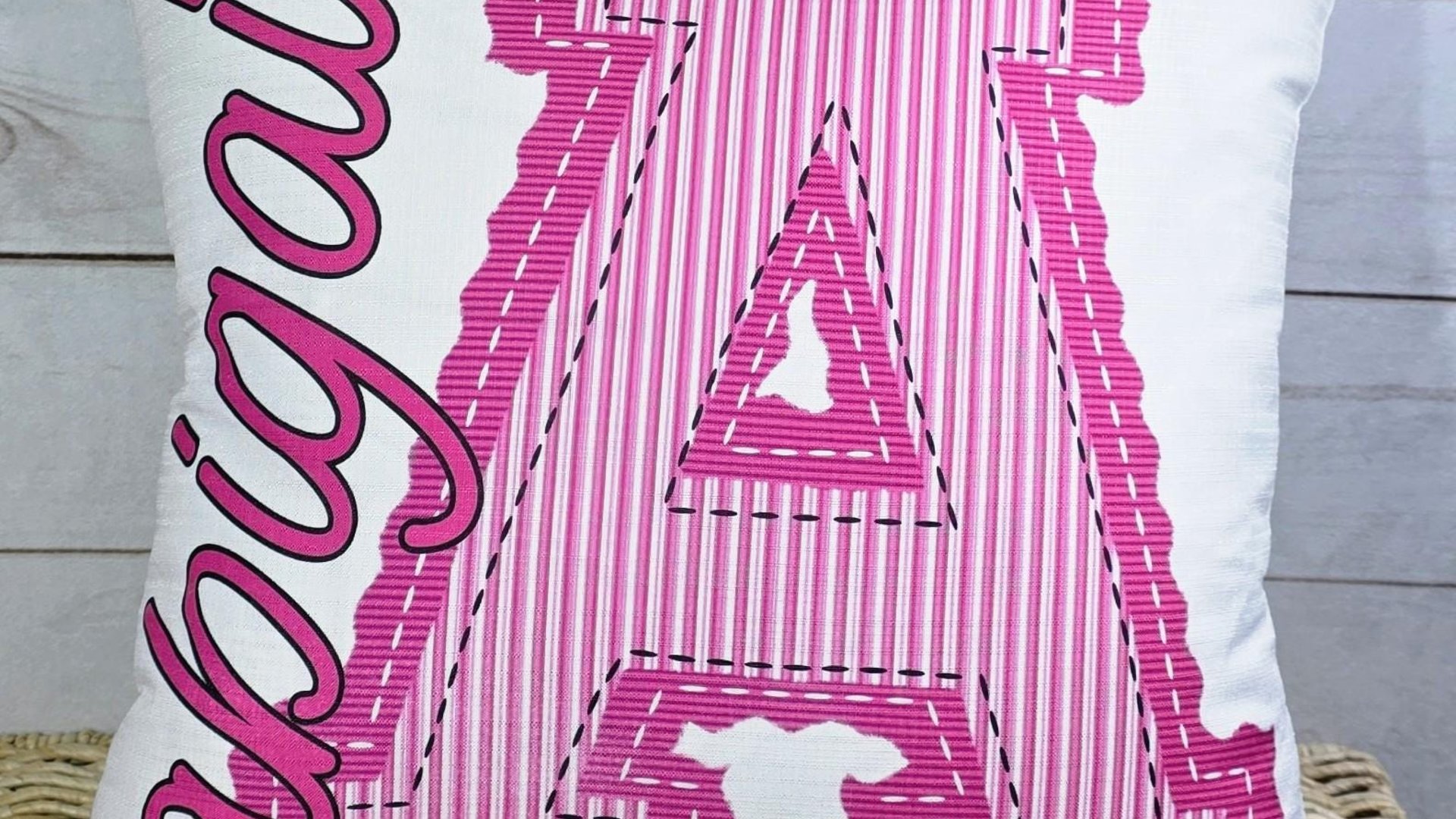 personalized kelly green initial pillow for dorm room, college student gift, seersucker stripe throw pillow with name on it, school spirit