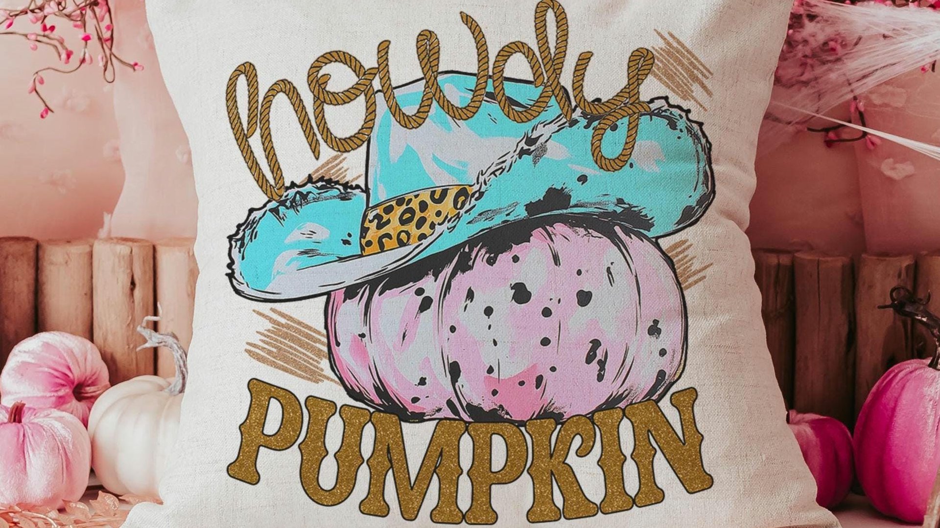 howdy pumpkin throw pillows for living room, fall cowgirl pumpkin pillow cover 18 x 18, pink pumpkin decor, fall host gift, western pumpkin