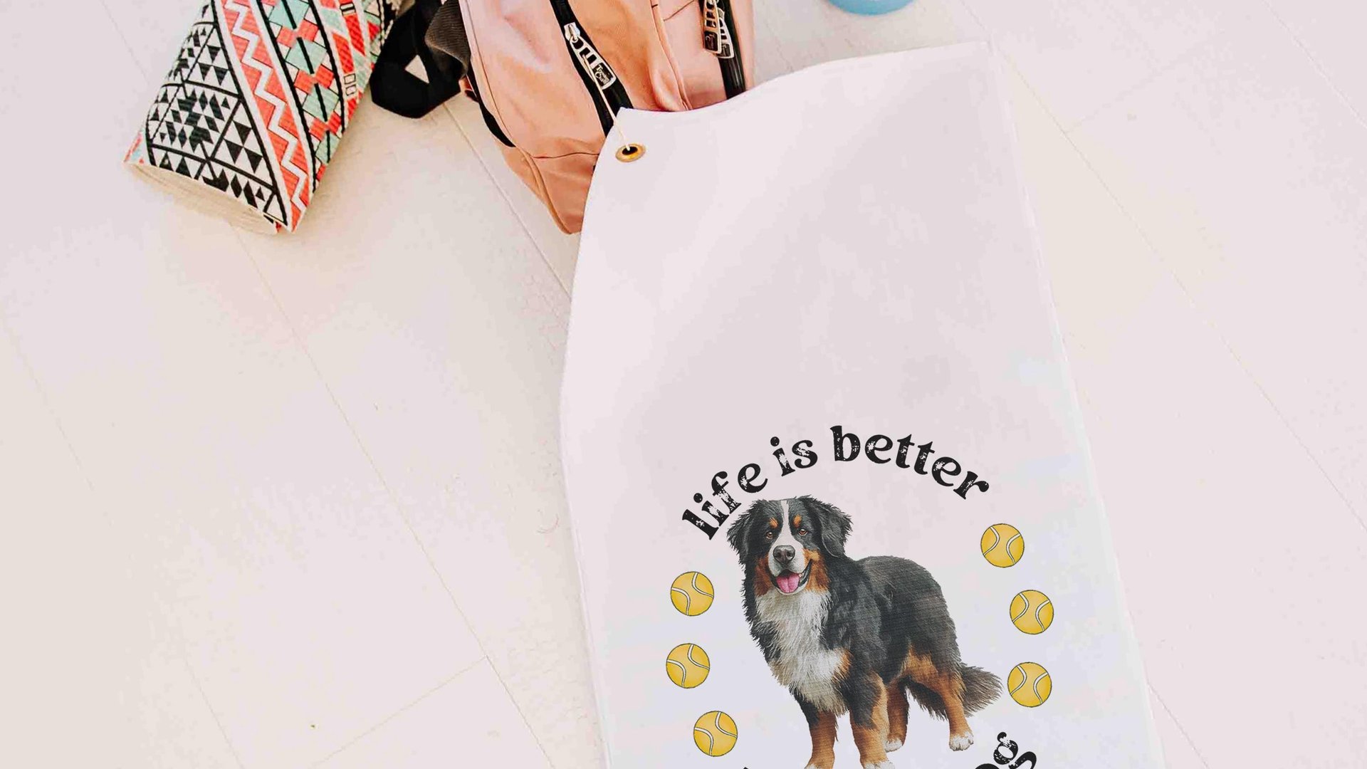 life is better with a dog tennis towels for women, tennis mom sweat towel with loop, unique dog mom gifts, best gifts for dog lovers, gym