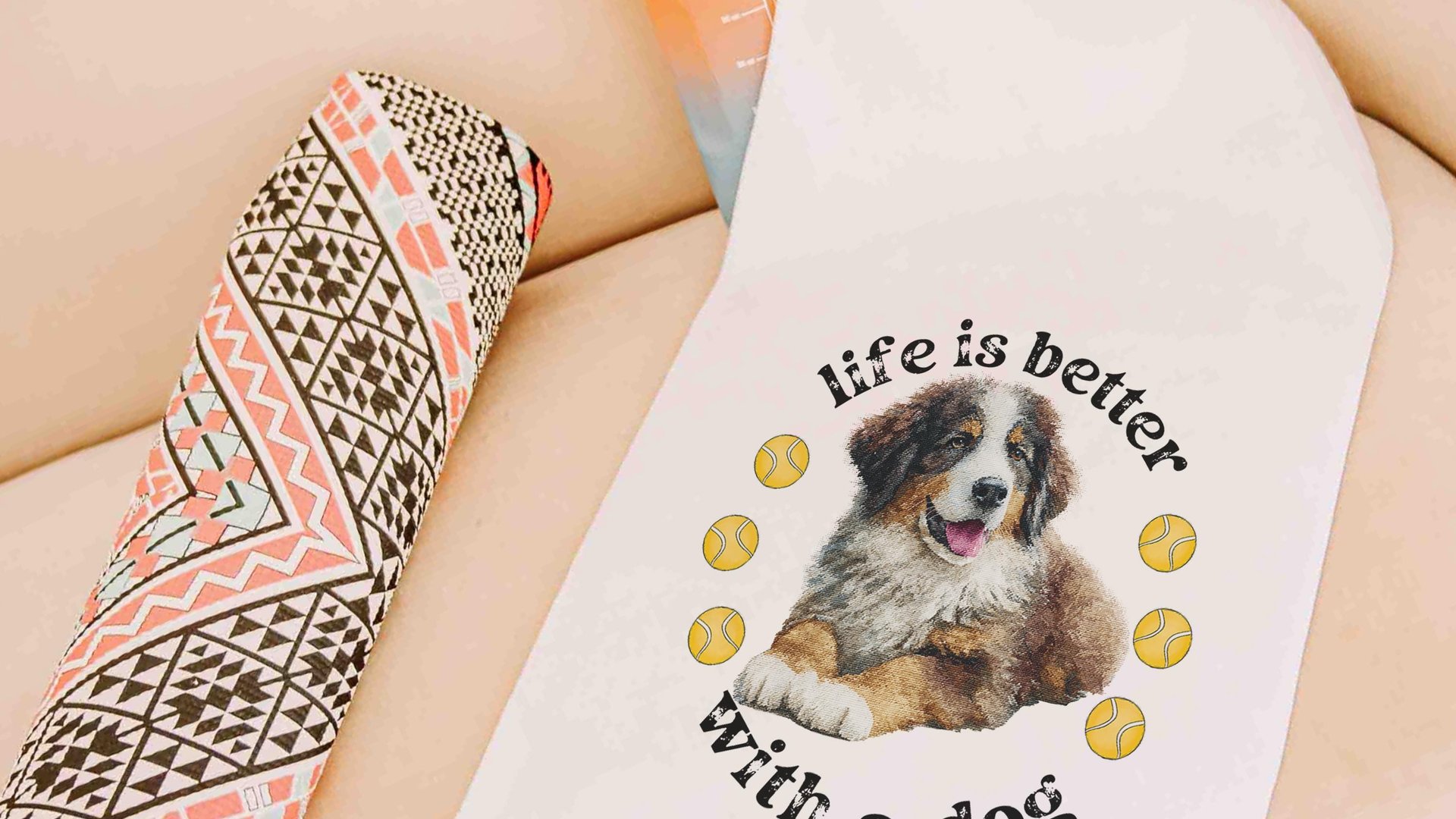 life is better with a dog tennis towel, Bernese mountain dog sweat towel with loop, best gifts for dog lovers, gym bag accessories, unique