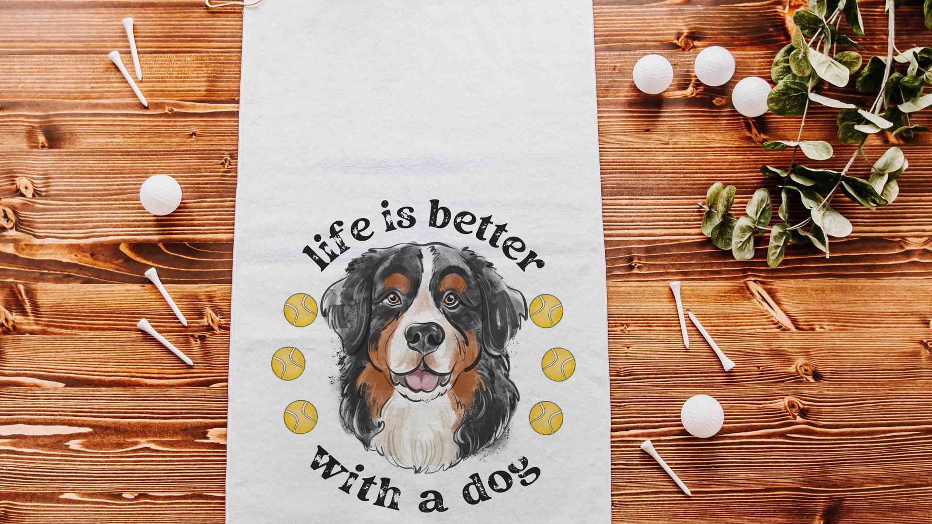 life is better with dogs golf towel Christmas gifts for golfers, golf stocking stuffers, Bernese mountain dog gift for him, golf bag towel