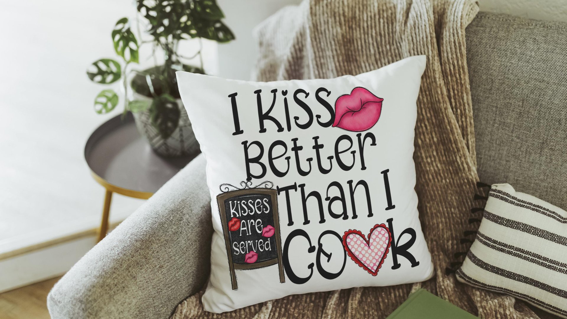 I kiss better than I cook funny kitchen hand towels for wedding gift, Valentines Day kitchen towel for chef, cute Valentines gifts for wife
