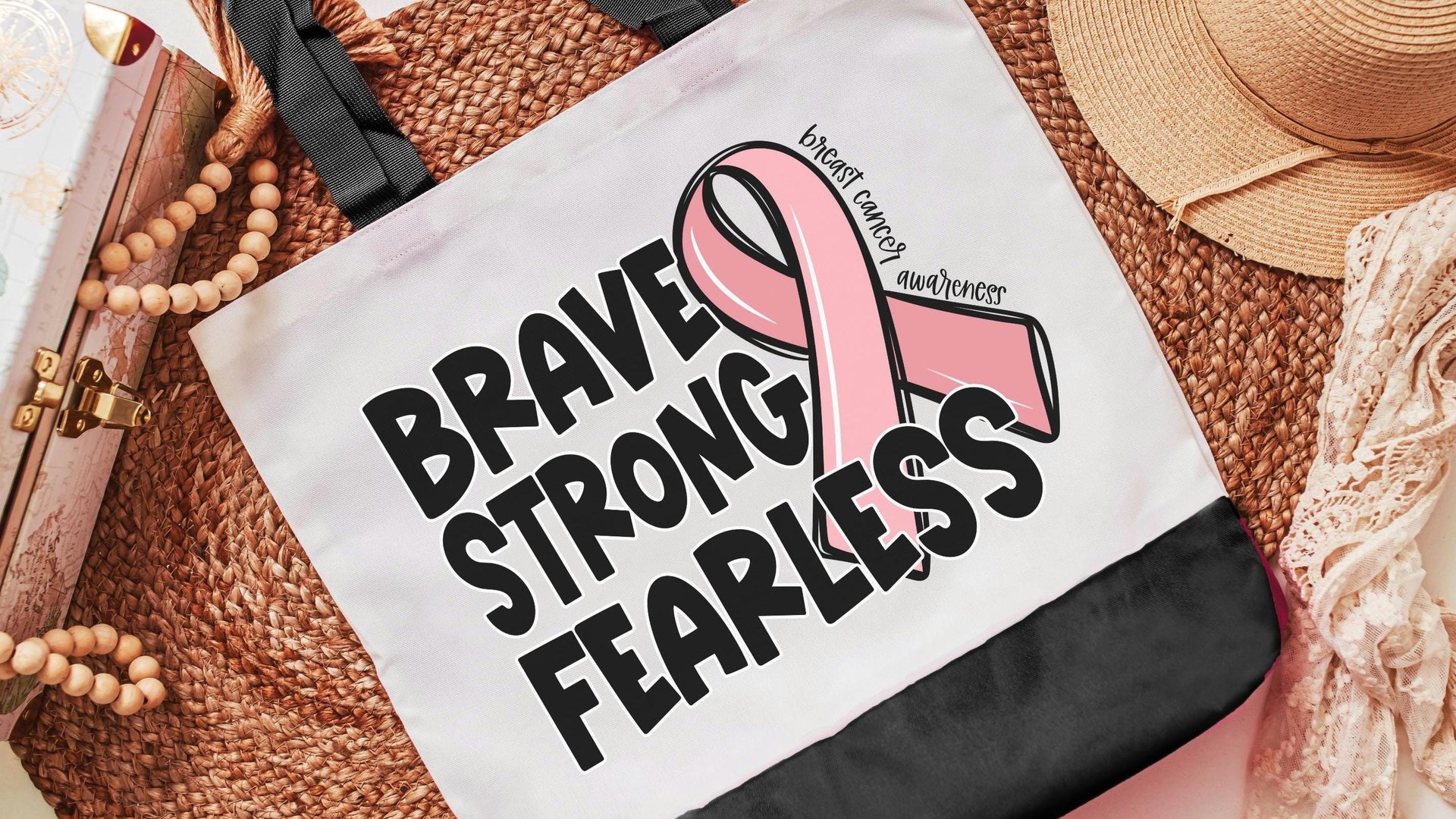 breast cancer awareness tote bag for women, brave strong fearless merch, breast cancer survivor gift, ring the bell end of chemo gift, save