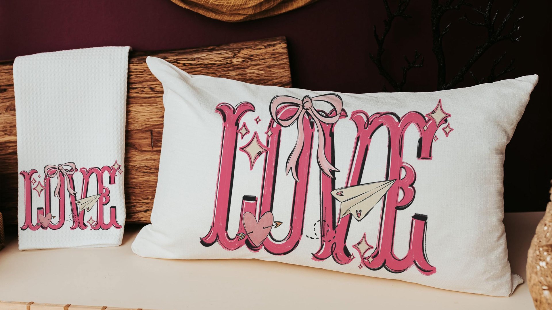 love coquette kitchen towel for Valentines day gifts for girlfriend, preppy Valentines kitchen decor, Galentines day gifts for friends, best