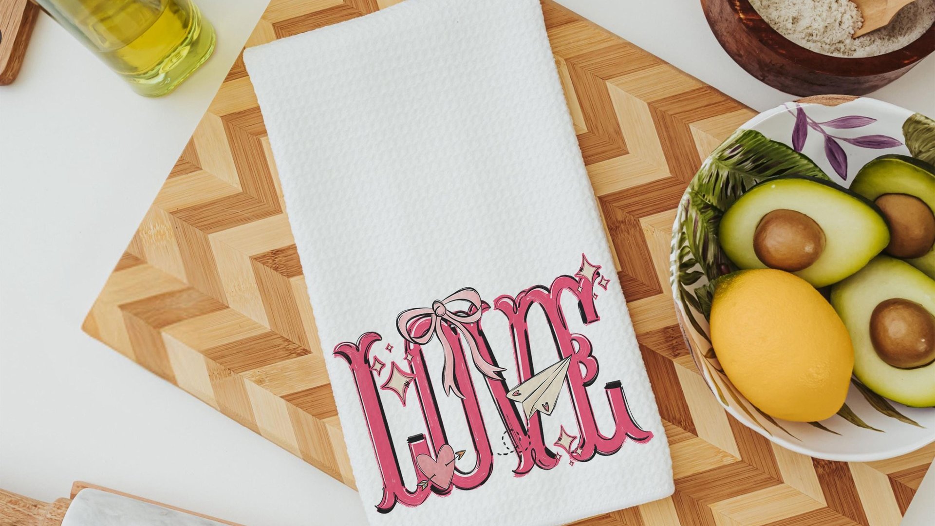 love coquette kitchen towel for Valentines day gifts for girlfriend, preppy Valentines kitchen decor, Galentines day gifts for friends, best