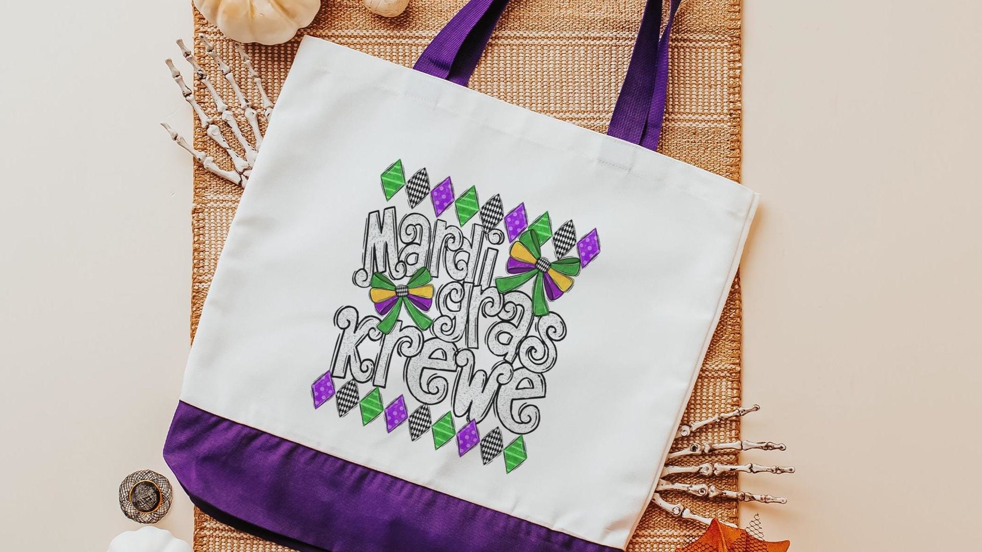 Mardi Gras krewe vibes tote bag for girls trip, Fat Tuesday party favors for guests, Louisiana gifts for women, reusable bag coworker gifts