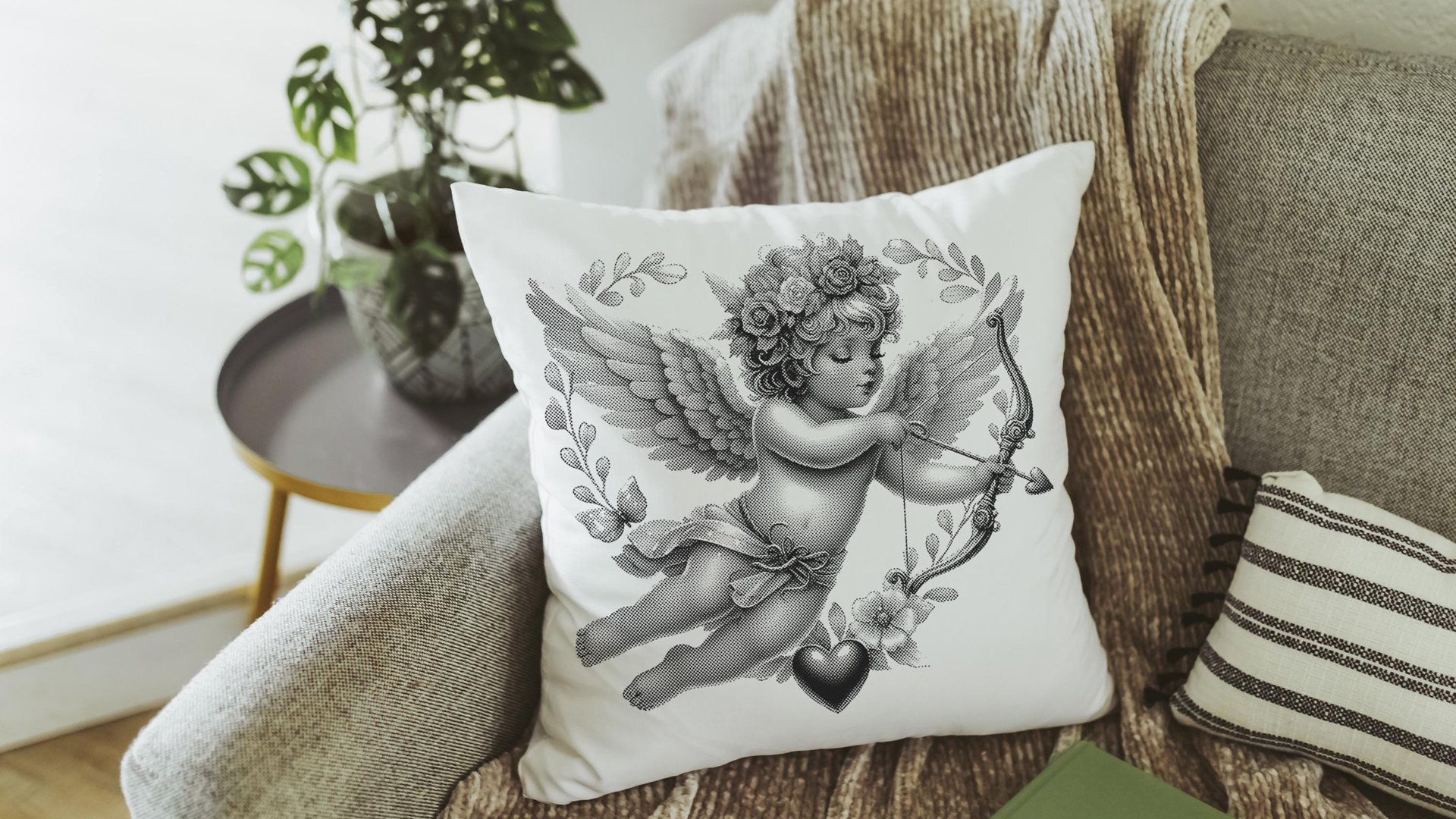 vintage cupid Valentines throw pillow covers 18x18, Galentines day gifts for friends, Valentines day decorative pillows for couch dorm decor