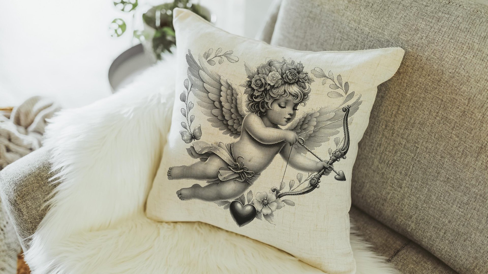 vintage cupid Valentines throw pillow covers 18x18, Galentines day gifts for friends, Valentines day decorative pillows for couch dorm decor