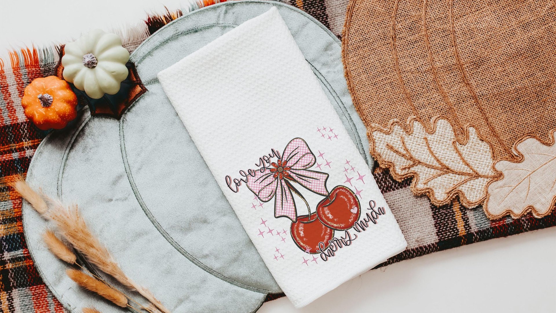 love you cherry much Valentines kitchen towels for daughter, red cherry kitchen decor, Galentines day gifts for friends, Valentines day