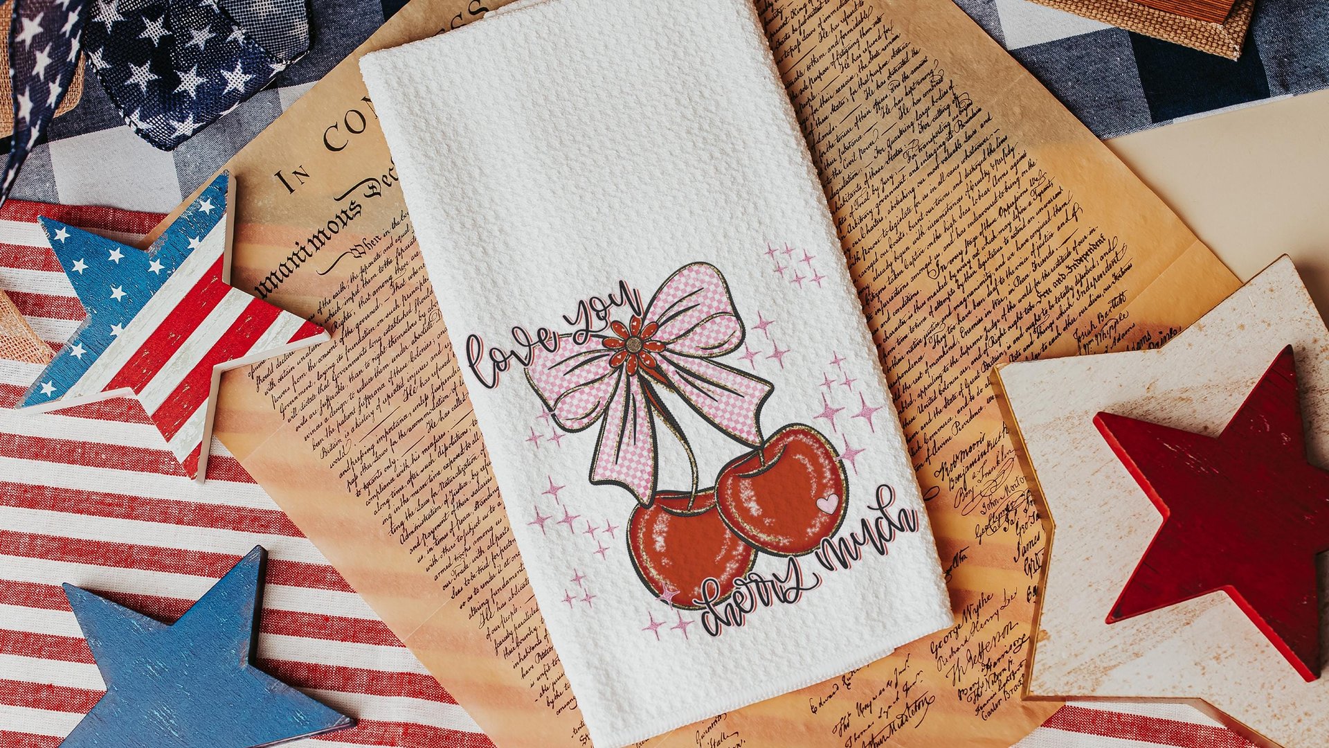 love you cherry much Valentines kitchen towels for daughter, red cherry kitchen decor, Galentines day gifts for friends, Valentines day