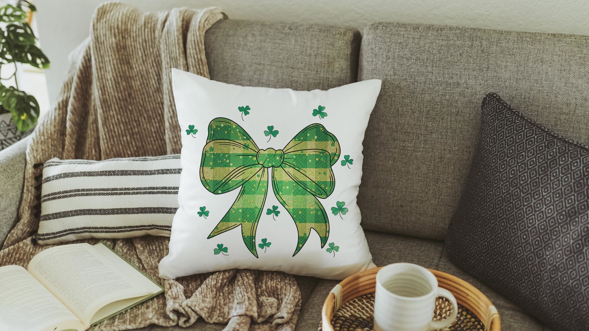 St Patricks day coquette bow throw pillows