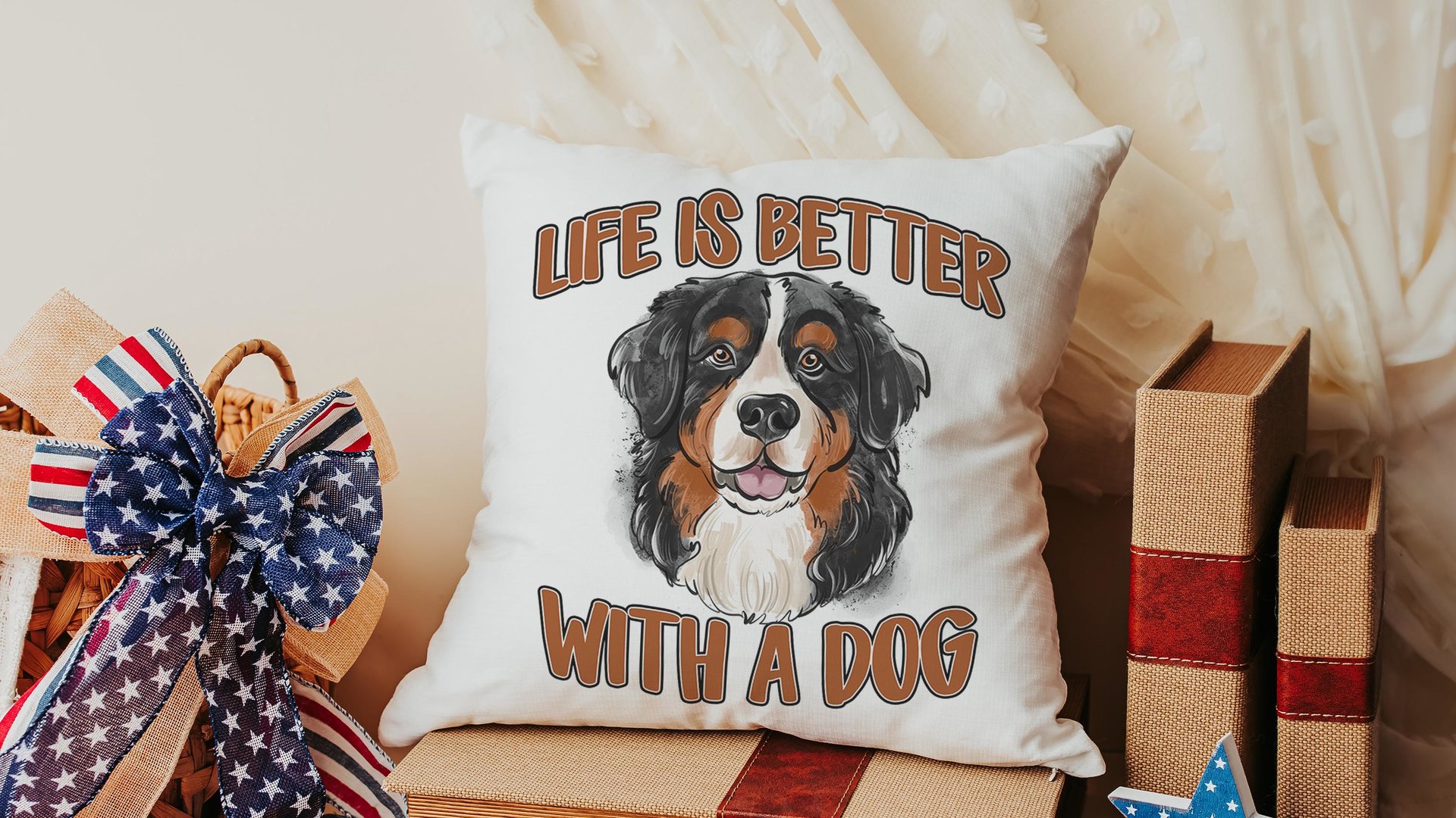 Life is better with a dog throw pillow & towel