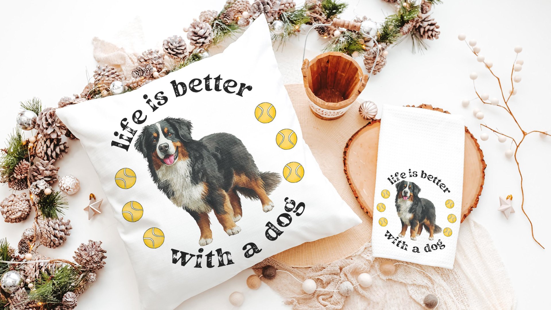 Life is better with a dog throw pillow & towel