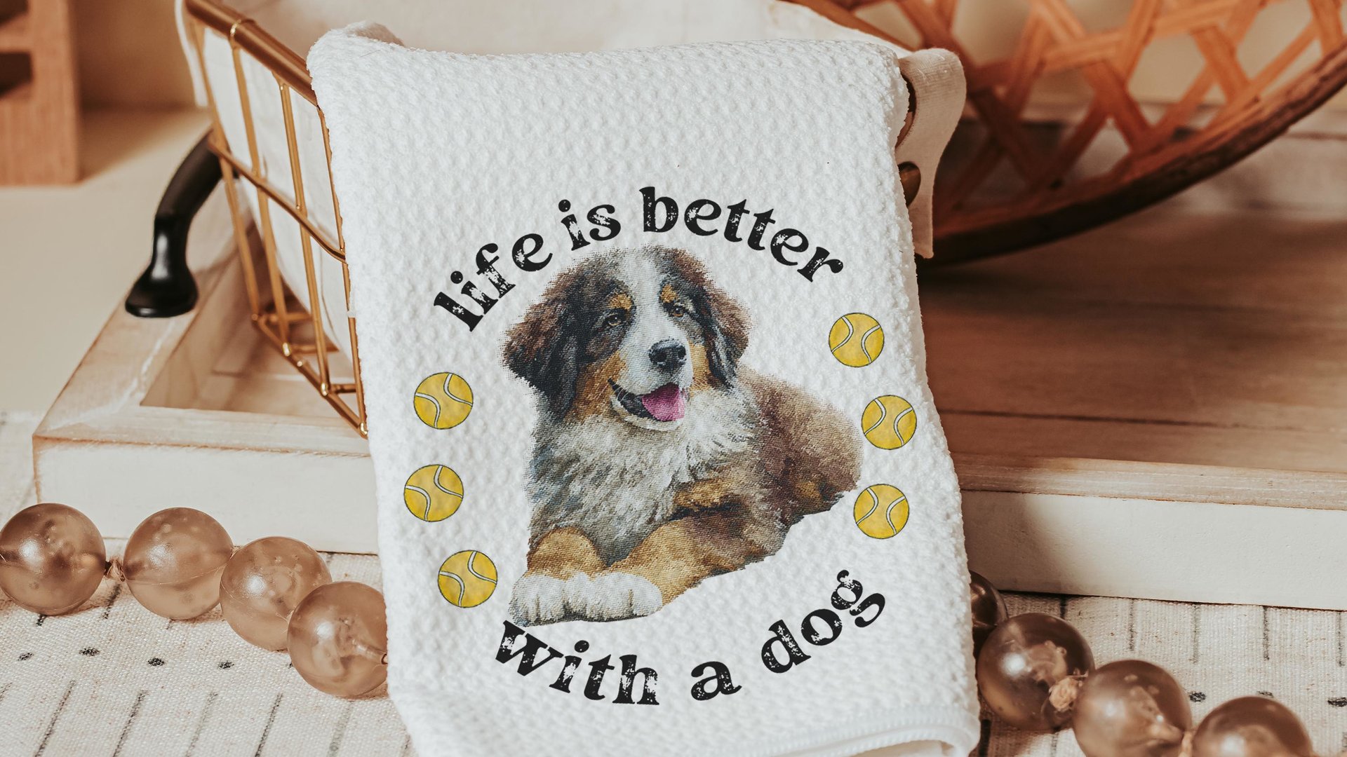 Life is better with dogs throw pillows & towels