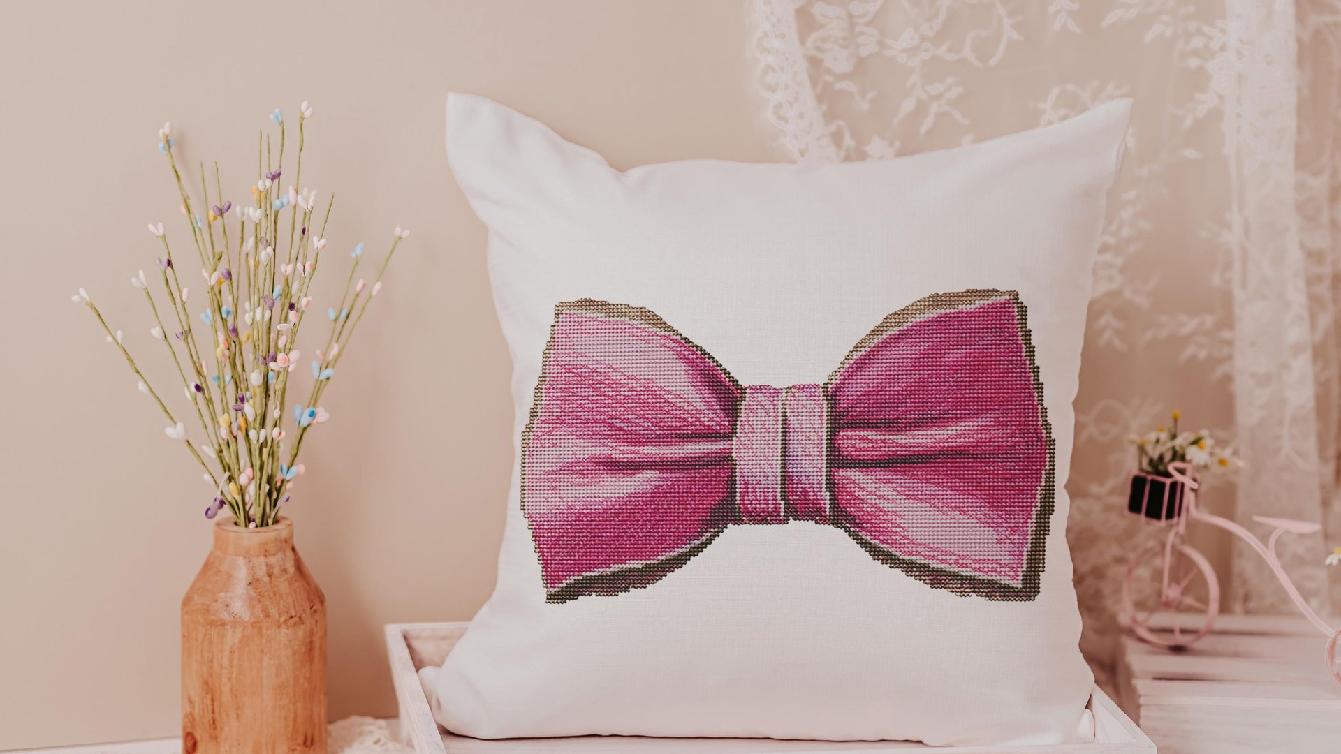 Pink & Blue bow coquette throw pillow
