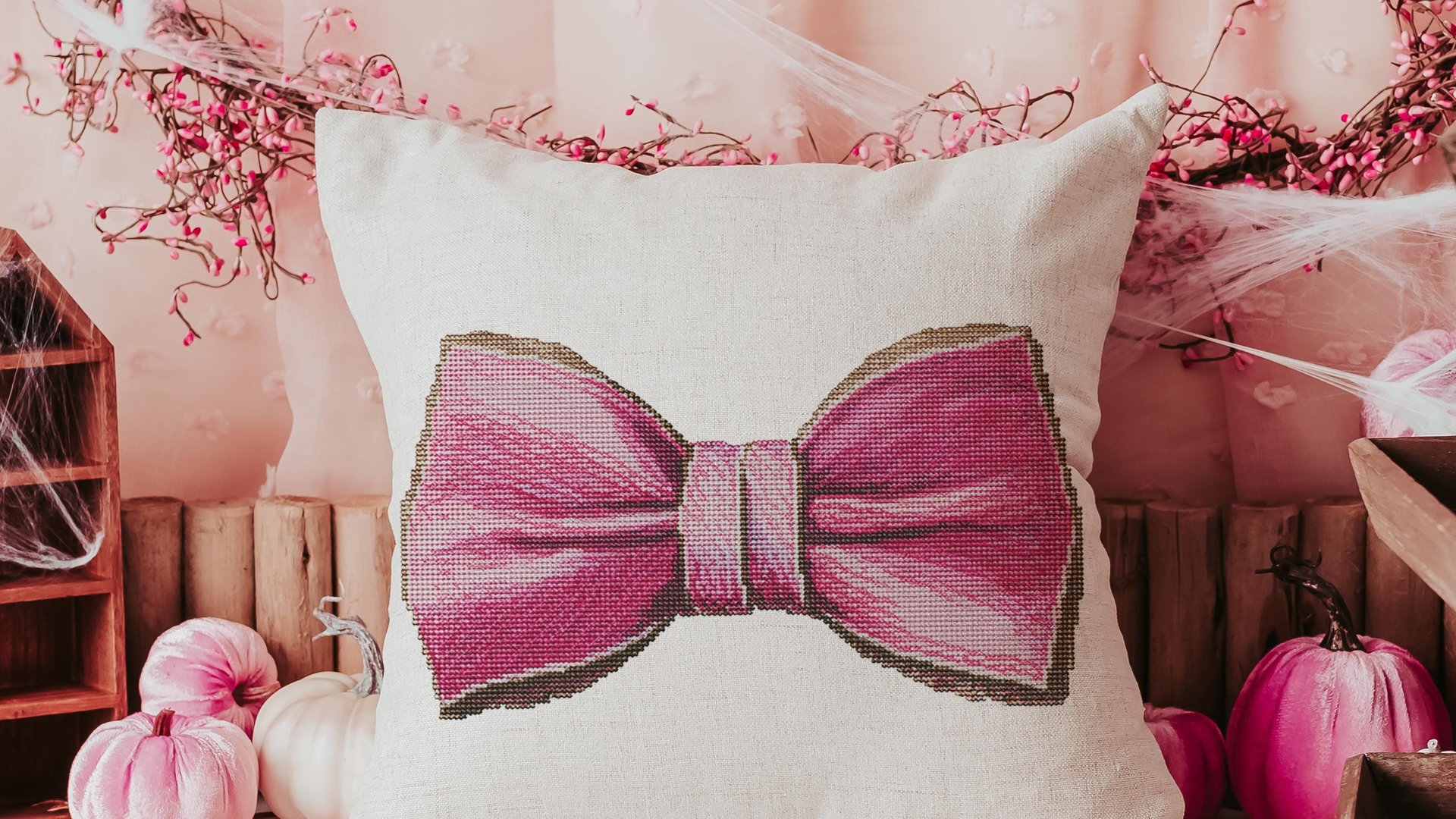 Pink & Blue bow coquette throw pillow