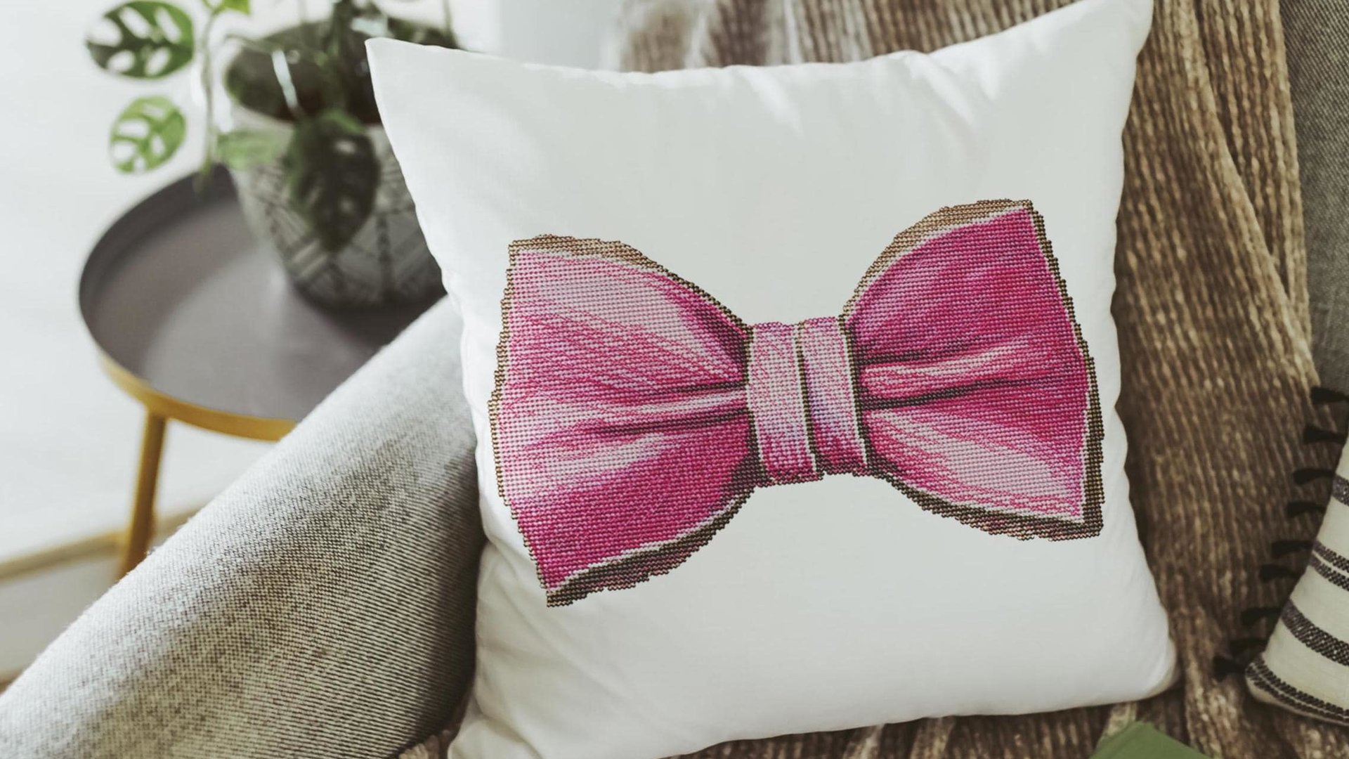 Pink & Blue bow coquette throw pillow