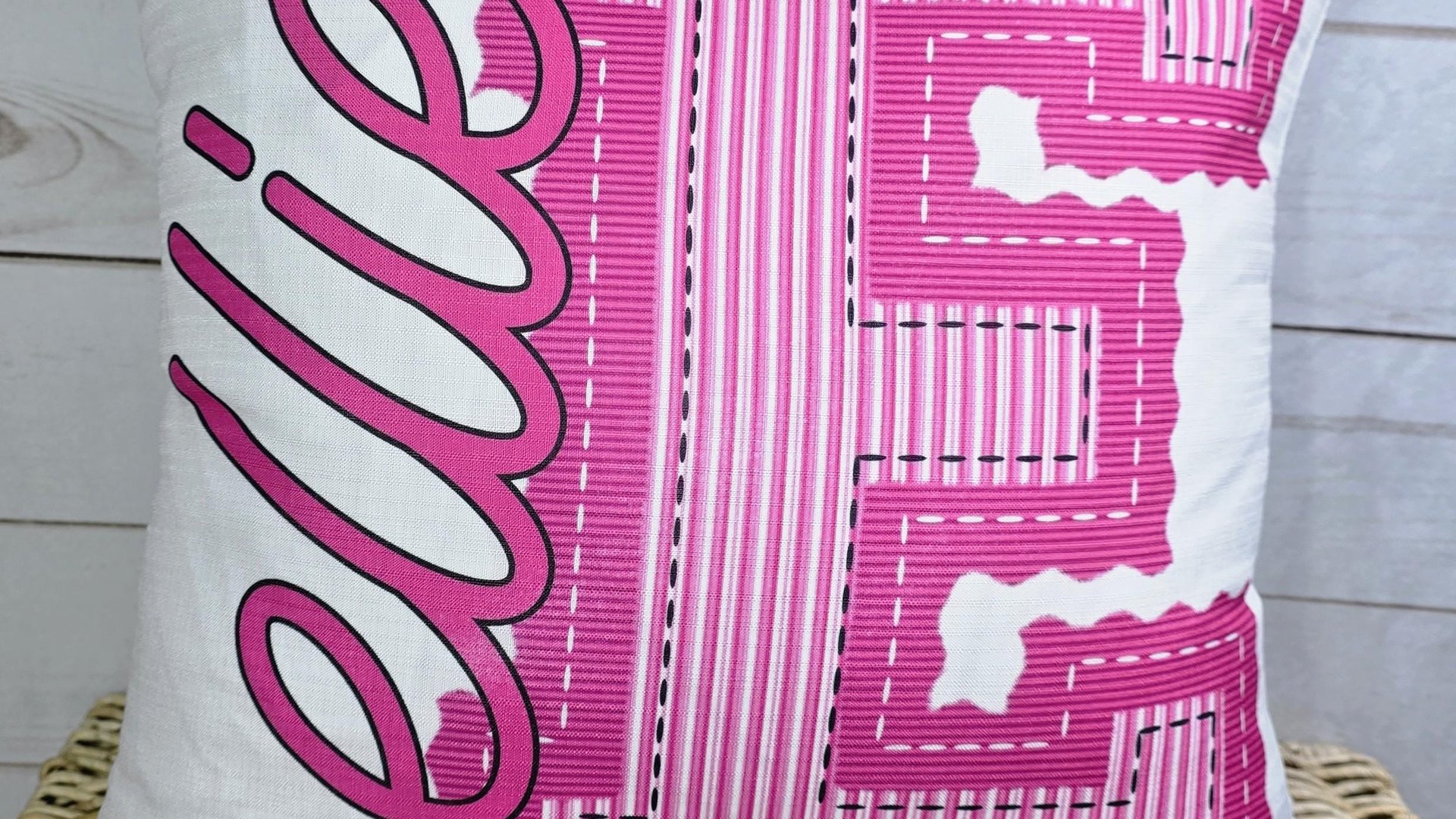 personalized bright pink seersucker pillow for granddaughter, preppy throw pillow with name, tween girl gifts, Christmas gifts for college