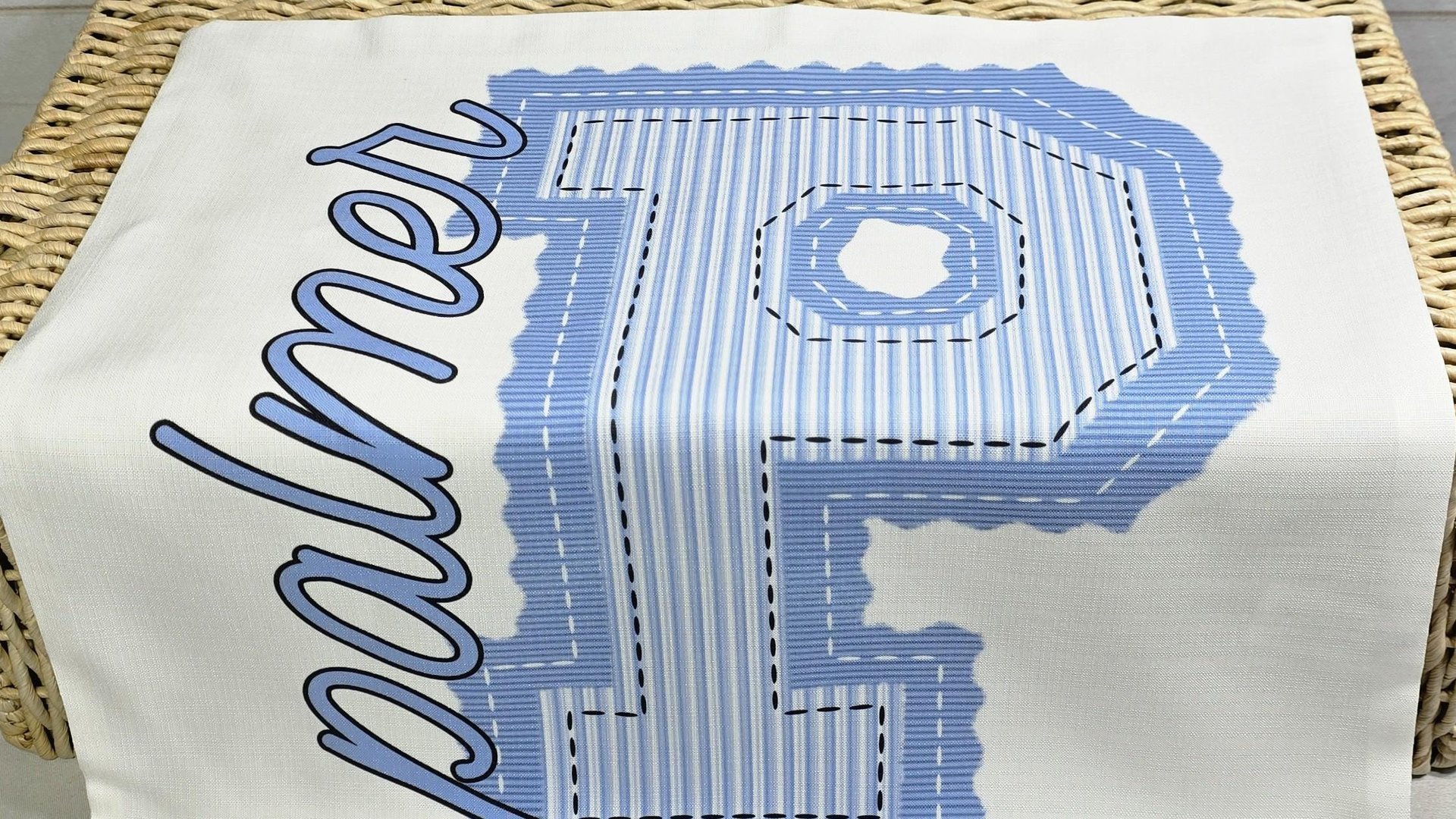 personalized kelly green initial pillow for dorm room, college student gift, seersucker stripe throw pillow with name on it, school spirit