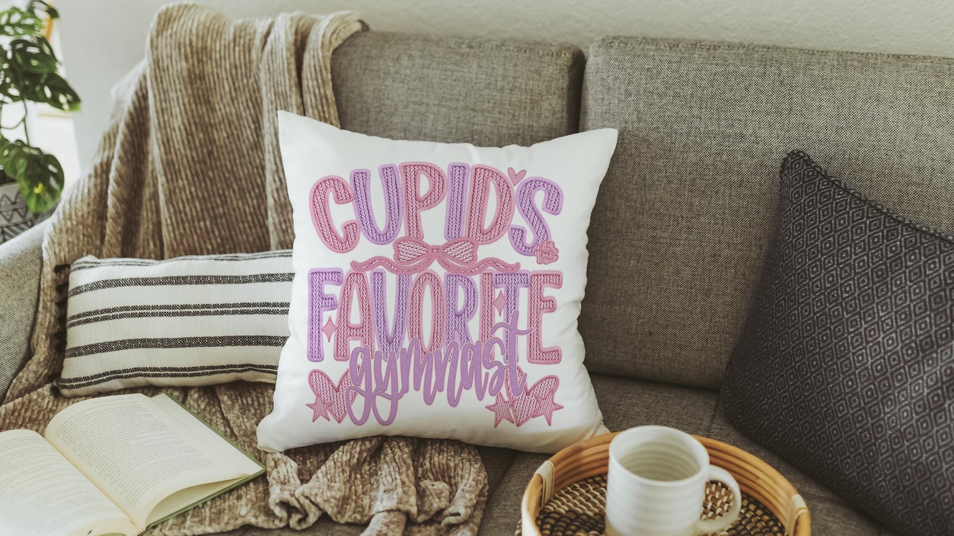 cupids favorite gymnast throw pillows for bed light pink decorative pillows, gymnastics gifts for girls, Valentines day best selling gifts