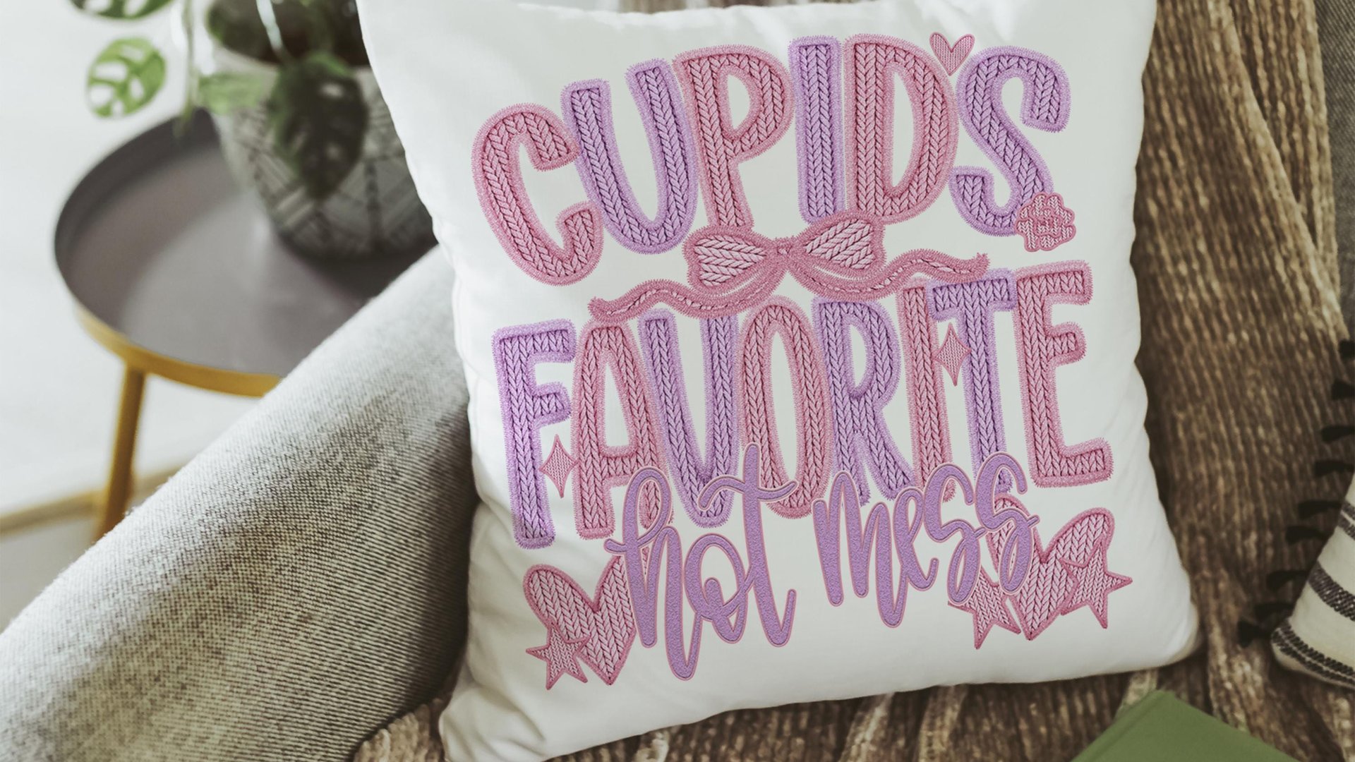cupids favorite hot mess funny throw pillows for couch, bestie gifts for women, sarcastic Valentines day best selling gifts Etsy shops, faux