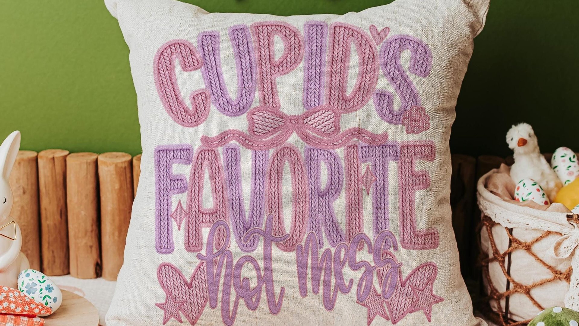 cupids favorite hot mess funny throw pillows for couch, bestie gifts for women, sarcastic Valentines day best selling gifts Etsy shops, faux