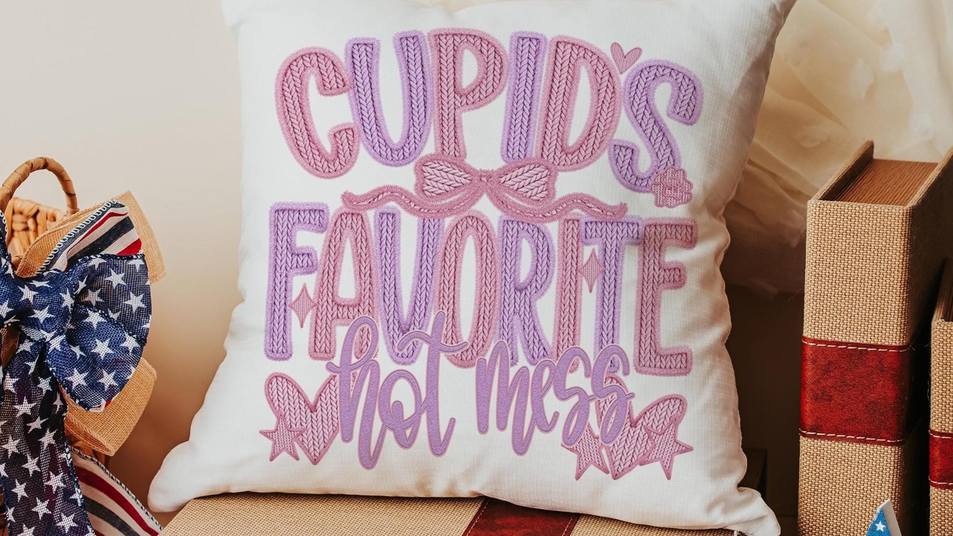 cupids favorite hot mess funny throw pillows for couch, bestie gifts for women, sarcastic Valentines day best selling gifts Etsy shops, faux