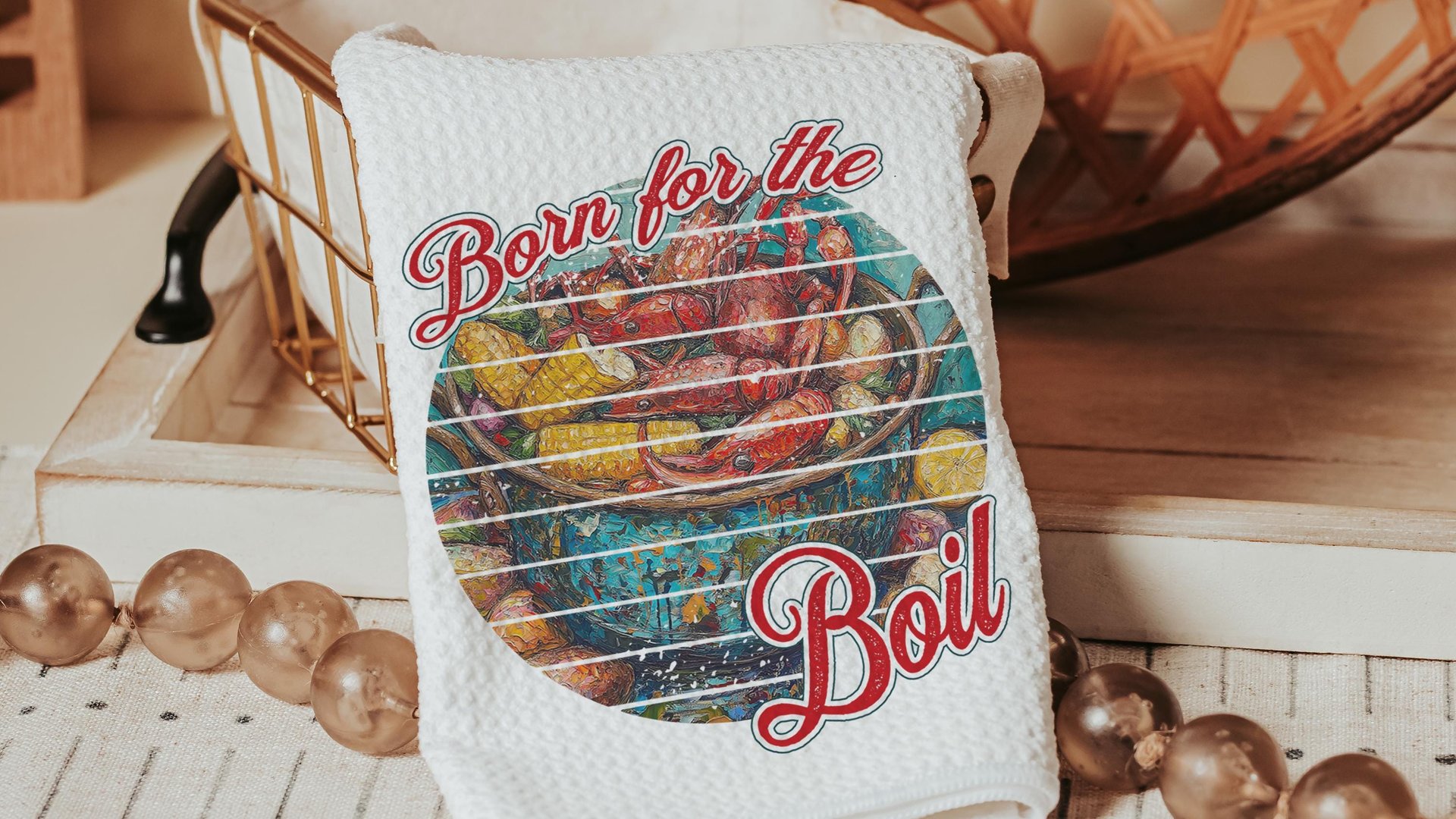 Born for the boil crawfish kitchen towels, Creole cooking crawfish boil Cajun kitchen decor, pinch the tail Louisiana gifts, Southern gifts