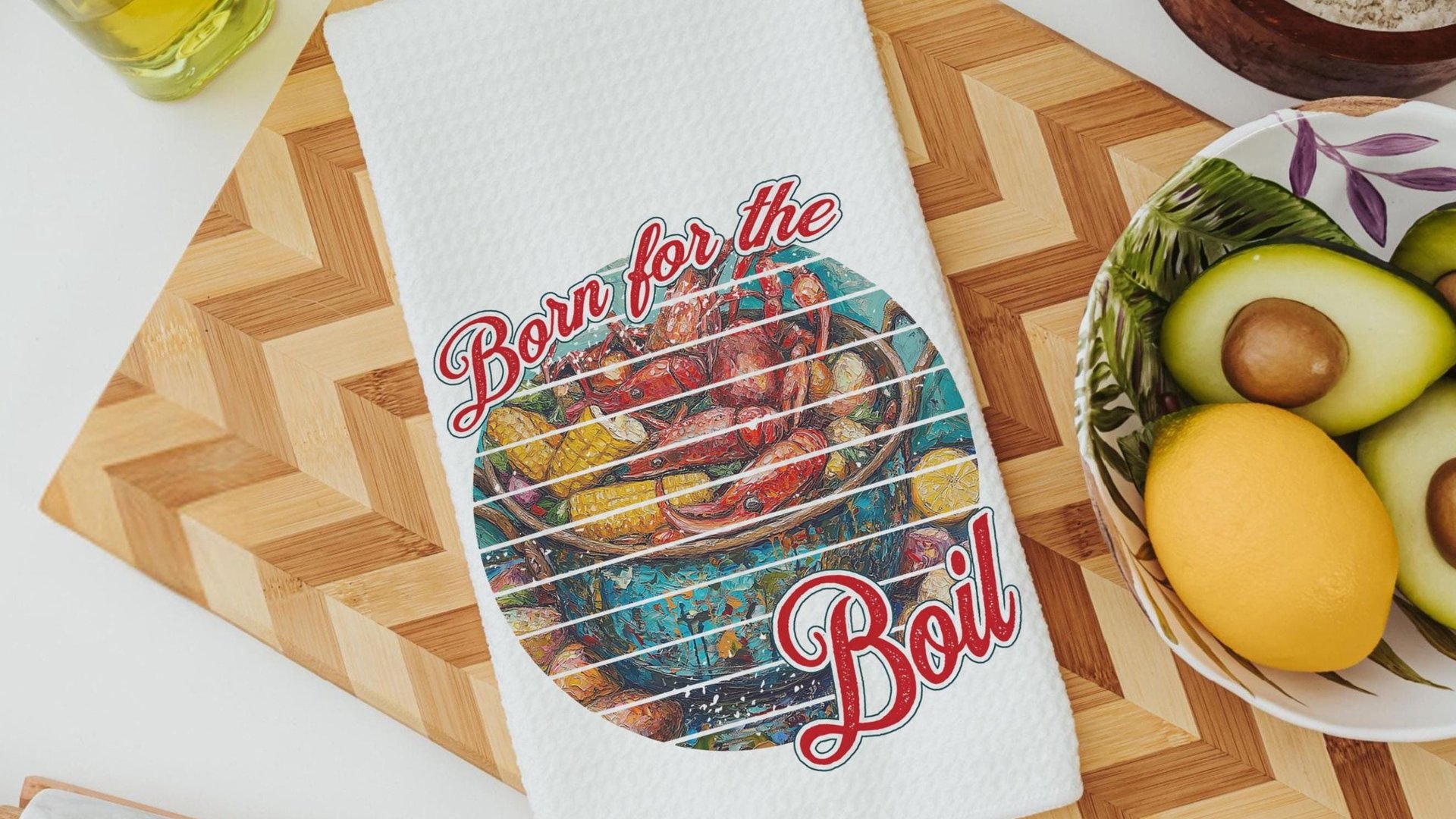 Born for the boil crawfish kitchen towels, Creole cooking crawfish boil Cajun kitchen decor, pinch the tail Louisiana gifts, Southern gifts