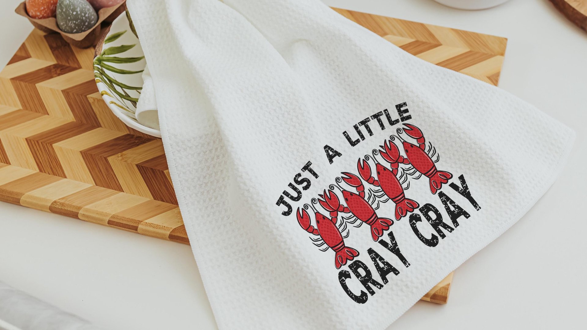 just a little cray cray funny kitchen towels for women, foodie gifts cute crawfish hand towels for besties, crawfish boil party decor, Cajun