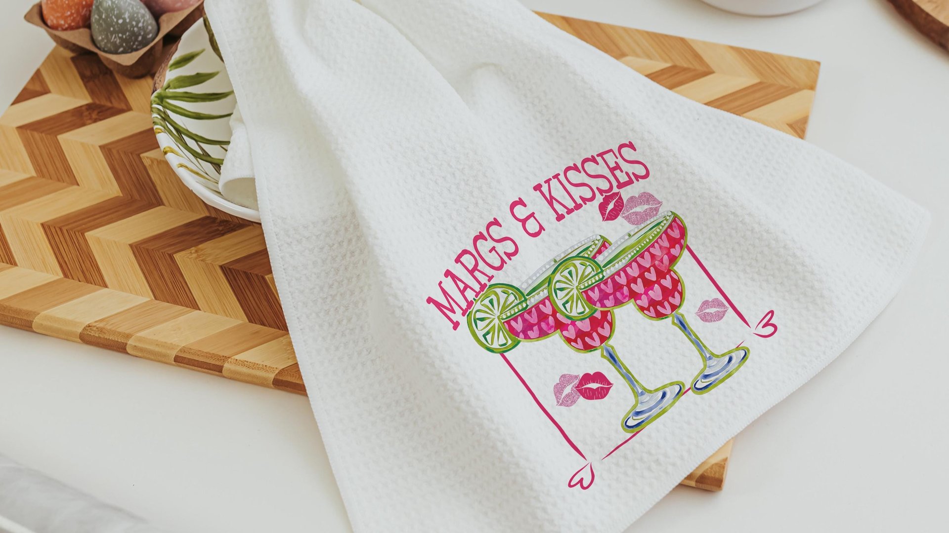 margs and kisses bar towels, Valentines day gift for adult daughter, margarita bar bachelorette favors for bridesmaids, Valentines kitchen