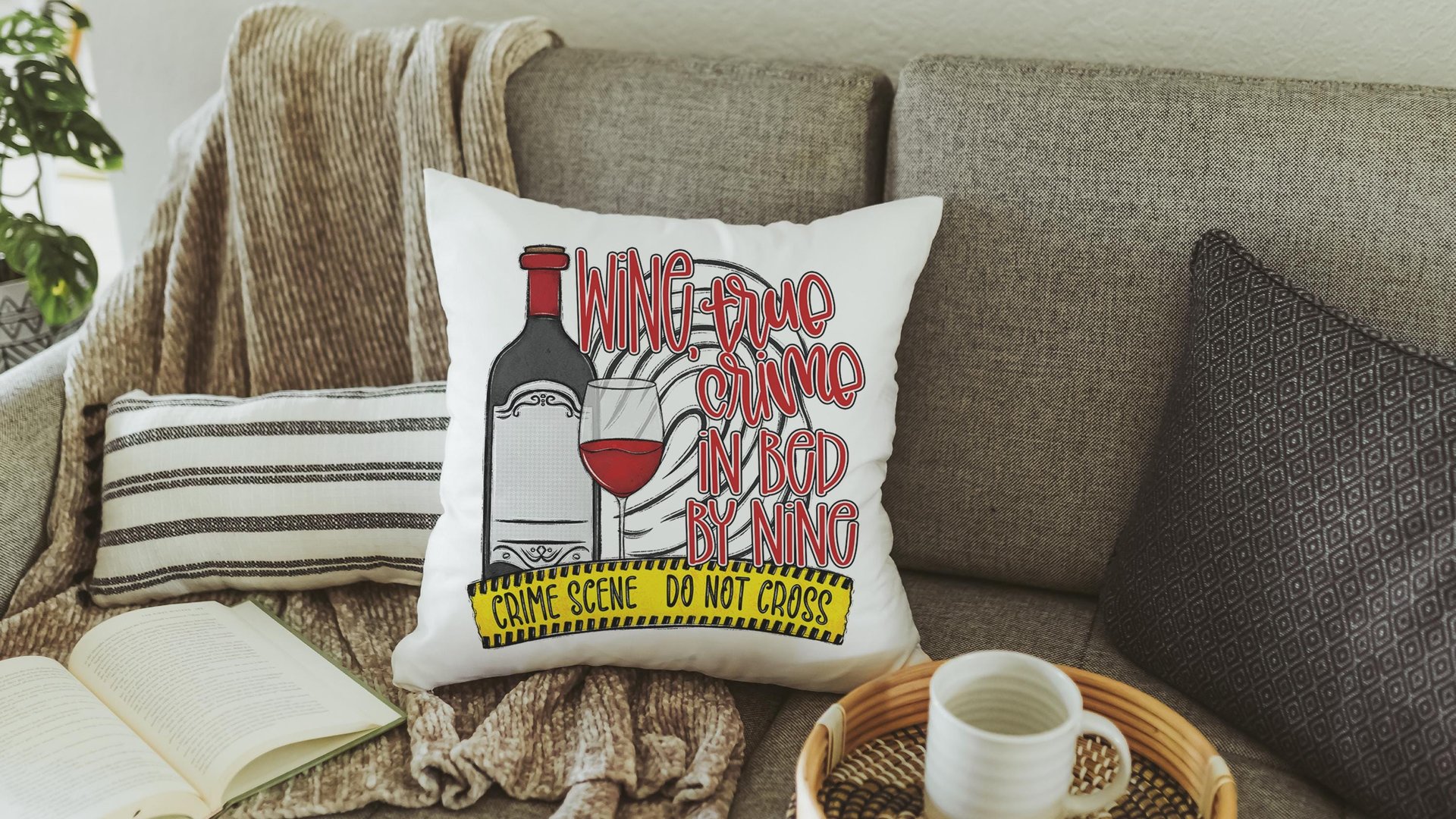 wine true crime in bed by 9 funny kitchen towels for women, true crime gift for her, serial killers and chill hand towel for guest bathroom