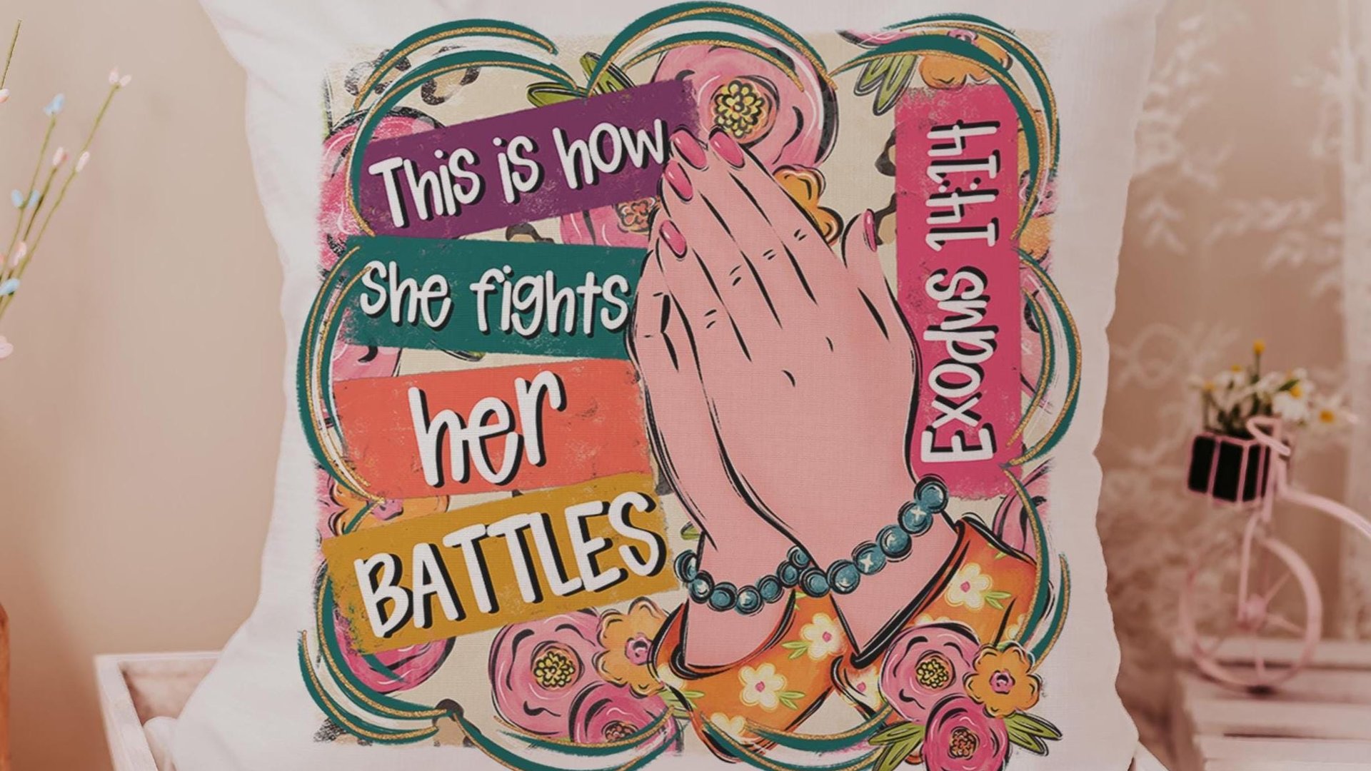 this is how I fight my battles faith based throw pillows for couch floral Christian gifts for best friends, Exodus 14:14 Bible verse accent