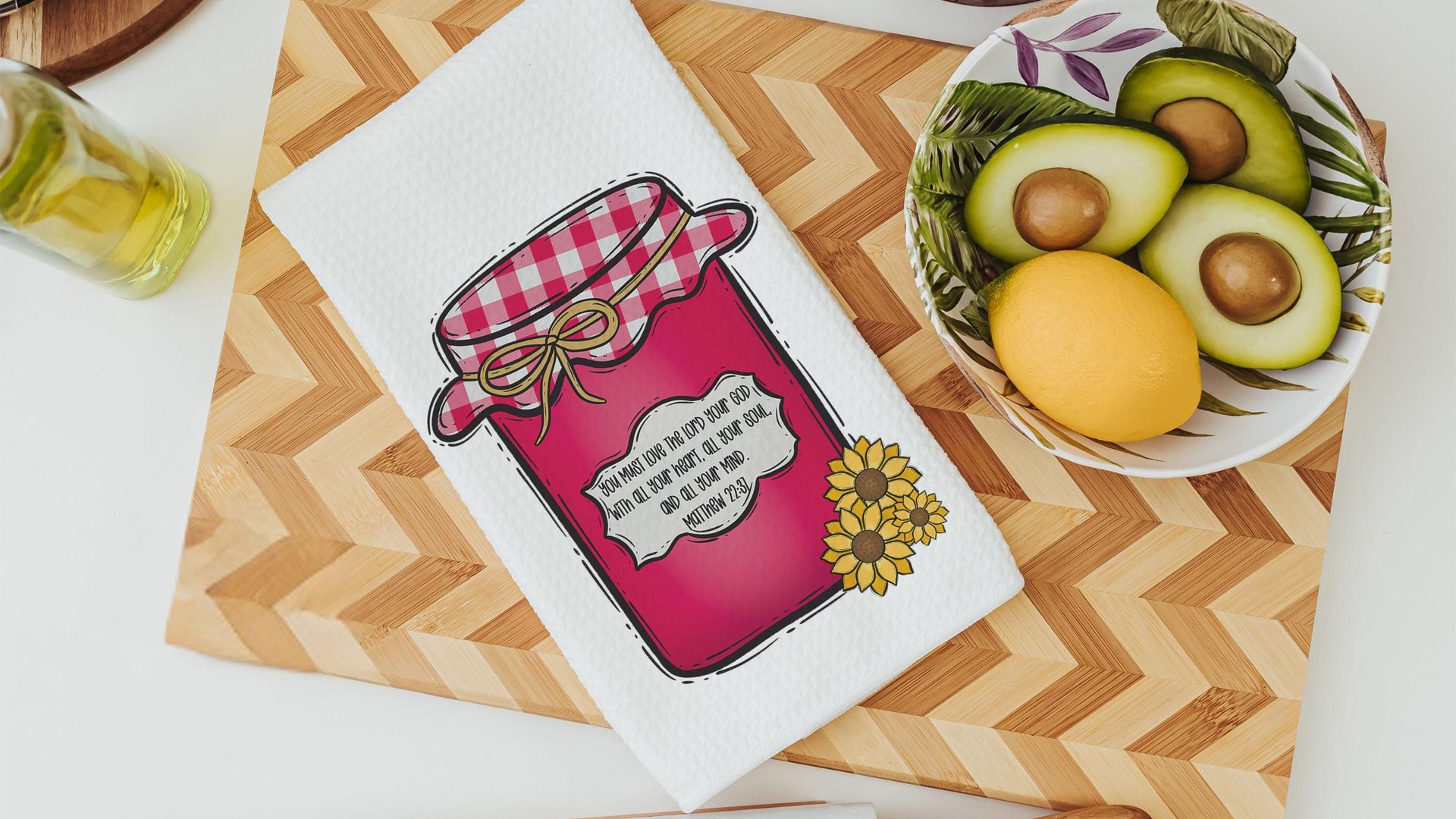 personalized Jesus is my jam hand towels for kitchen Christian gifts for daughter wedding shower, strawberry kitchen decor, Matthew 22:37