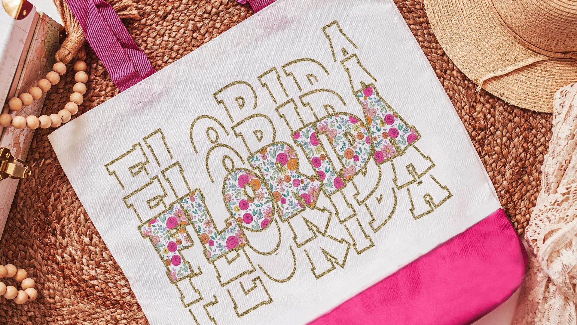 Florida tote bag for beach, realtor tote bag real estate agent gift, cruise bag for women, Florida gifts for girls, wildflower tote for work
