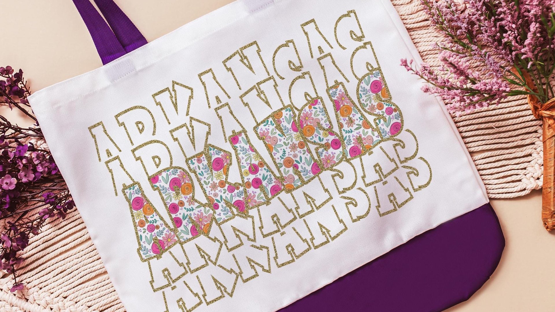 Arkansas tote bag for teachers, Arkansas gifts, realtor tote bag real estate agent gift, wildflower tote for women, Arkansas game day bag