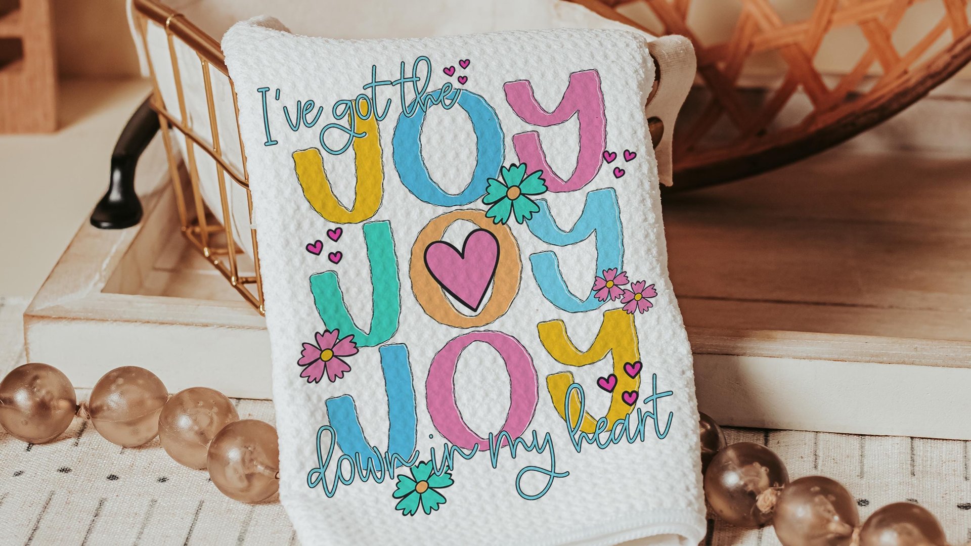 joy in my heart Christian kitchen towels for bridal shower, Easter hostess gift for women, faith gifts for sister, Spring hand towel for