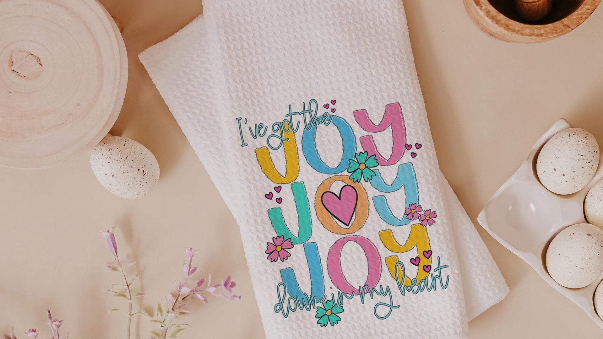 joy in my heart Christian kitchen towels for bridal shower, Easter hostess gift for women, faith gifts for sister, Spring hand towel for