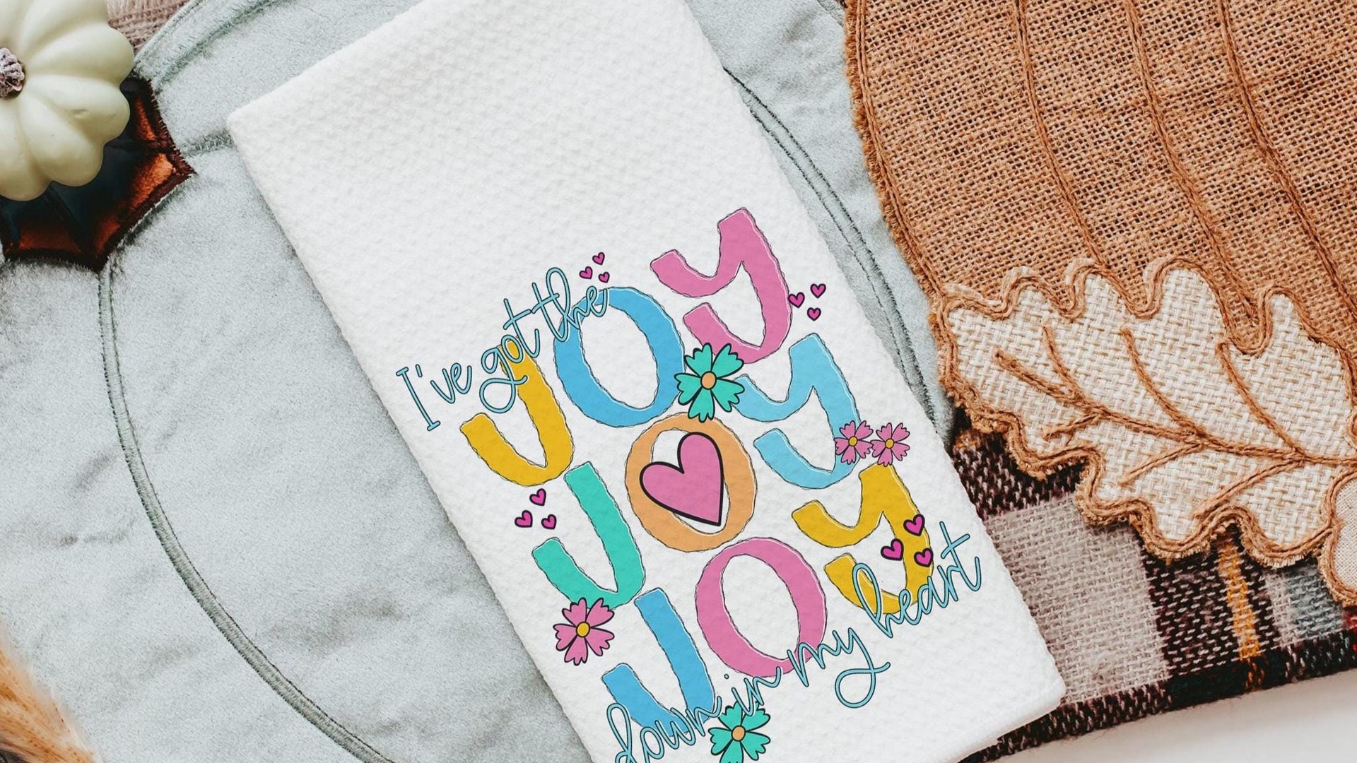 joy in my heart Christian kitchen towels for bridal shower, Easter hostess gift for women, faith gifts for sister, Spring hand towel for