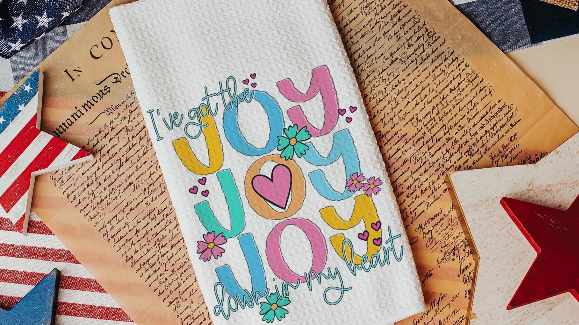 joy in my heart Christian kitchen towels for bridal shower, Easter hostess gift for women, faith gifts for sister, Spring hand towel for