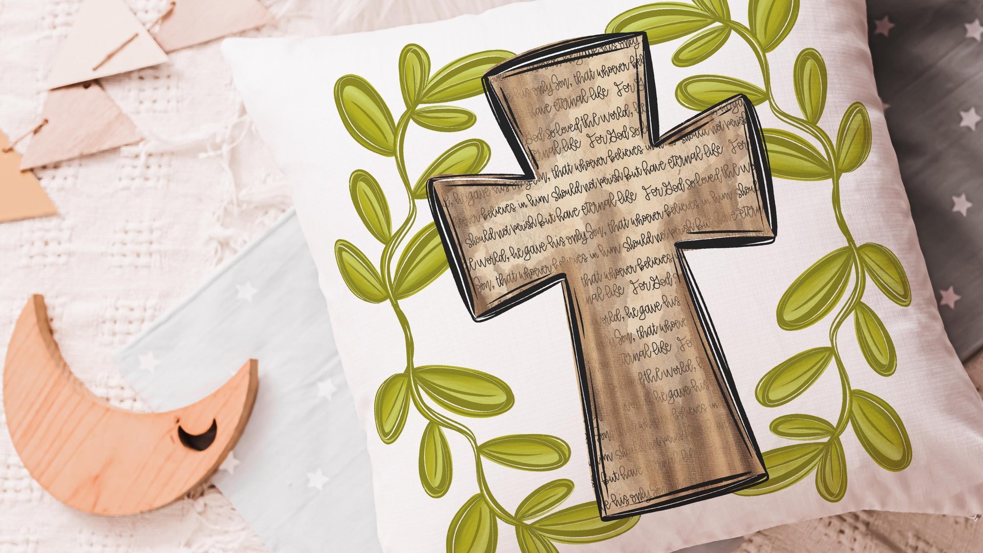 for God so loved the world cross throw pillows for couch boho decorative pillows with scripture, Christian home decor gift for women, faith