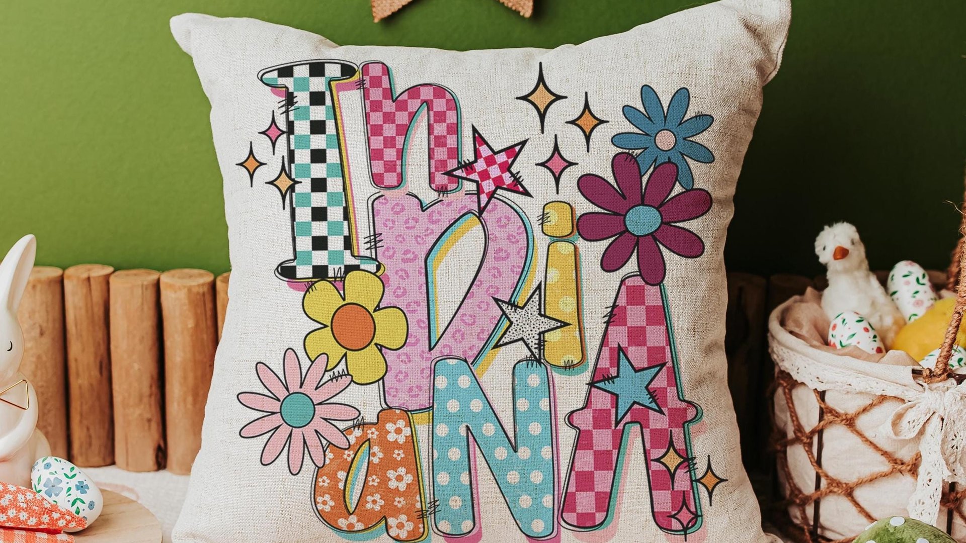 cute Indiana throw pillows for couch colorful accent pillows for dorm room, real estate agent gifts, realtor office decor, Indiana girl gift